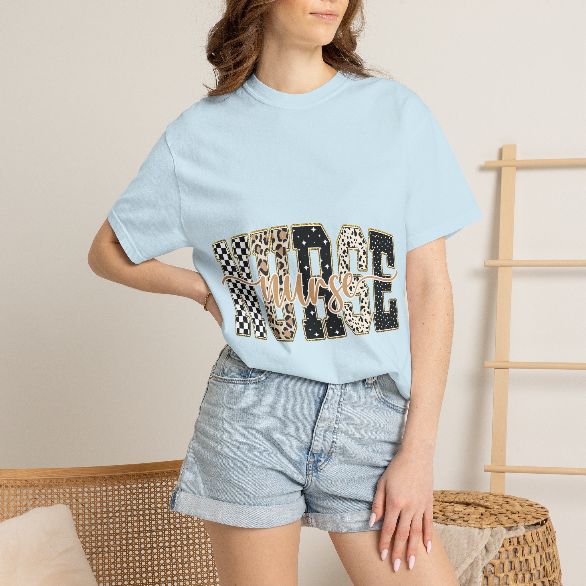 Nurse Leopard & Checkerboard Graphic Tee — Cute Nurse Gift