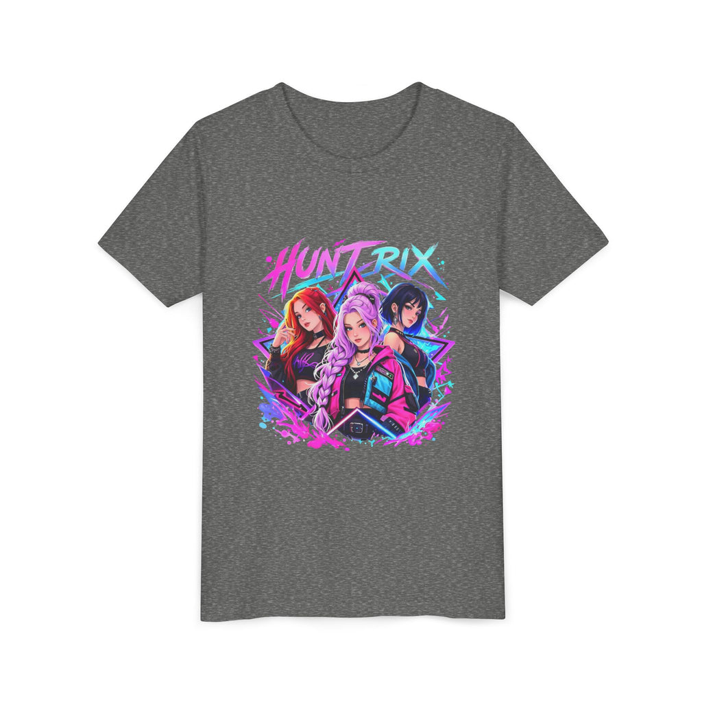 Youth Tee — 'HUNTRIX' Neon Anime Girl Squad Graphic Shirt