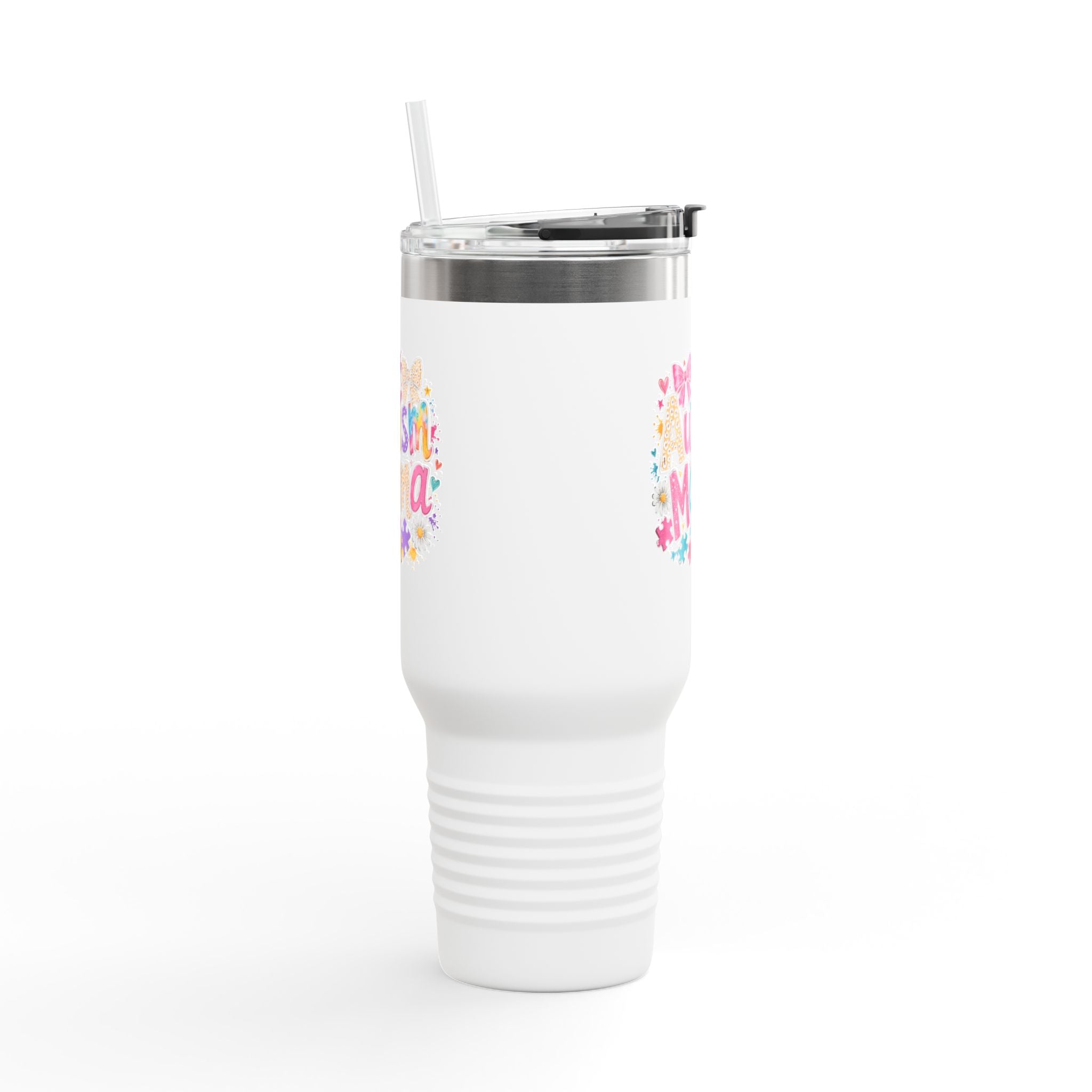 Autism Mama 40oz Insulated Travel Mug — Floral Support Tumbler for Moms