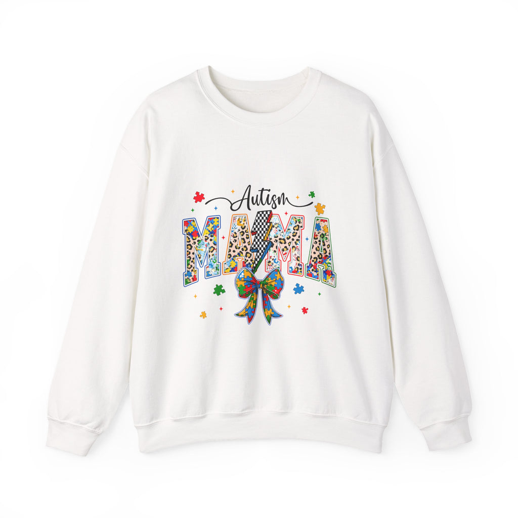 Autism Mama Sweatshirt - Colorful Puzzle Ribbon Mom Crewneck for Awareness & Support