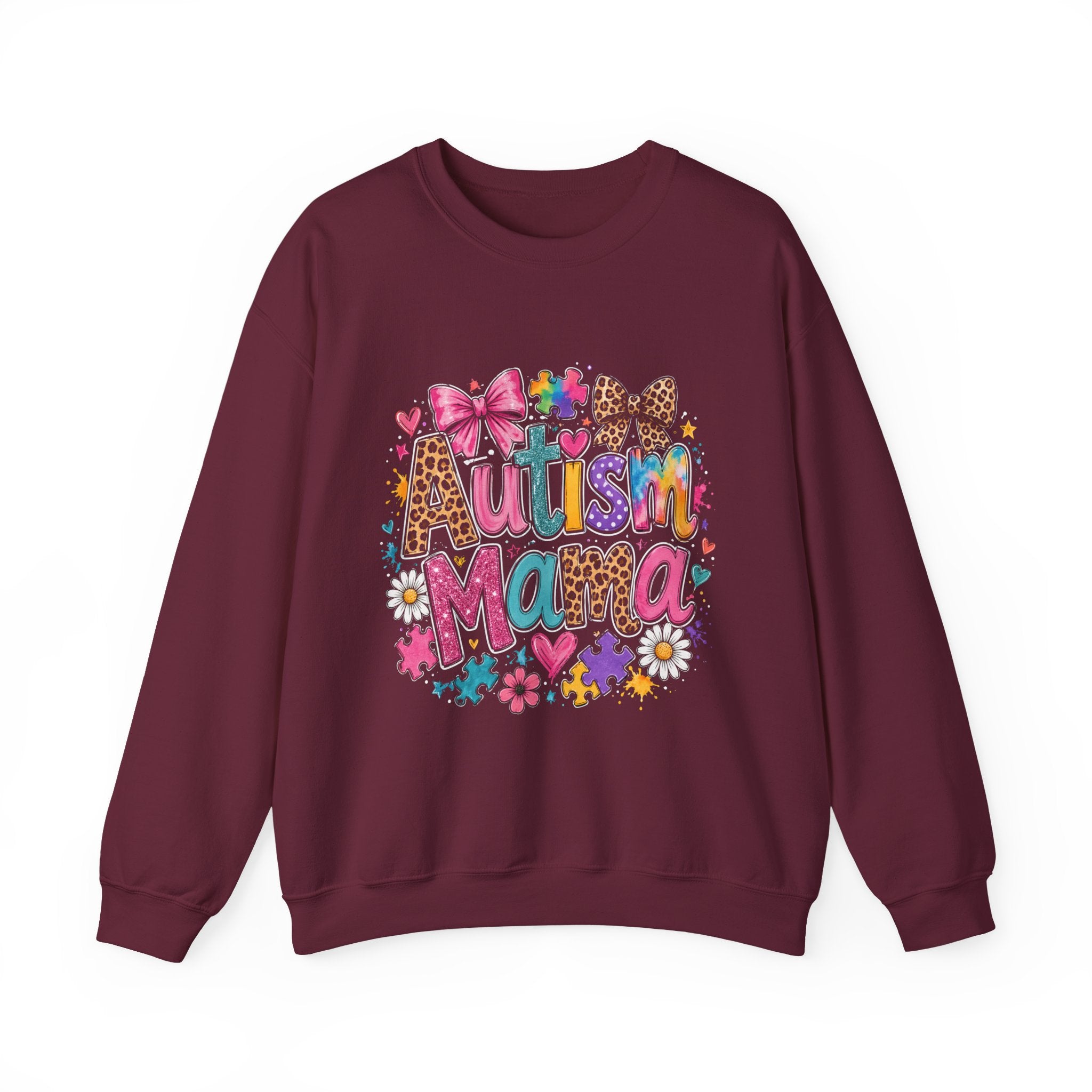Sweatshirt — 'Autism Mama' Colorful Puzzle Heart Crewneck