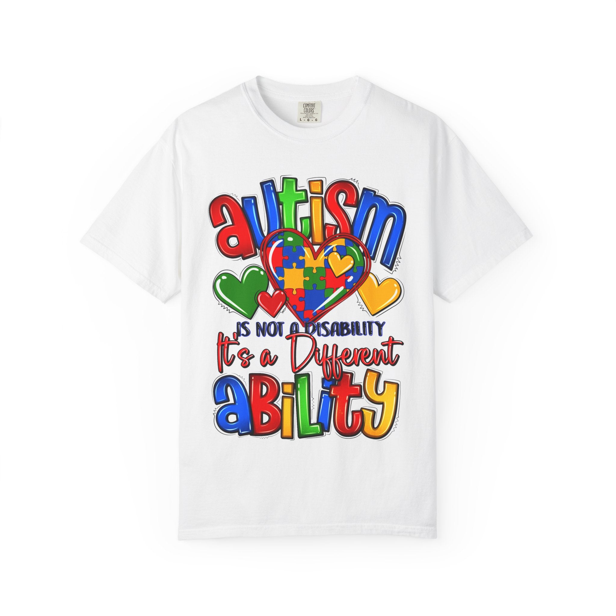 Autism Awareness T-Shirt — "Autism Is Not A Disability, It's A Different Ability" Puzzle Heart Design