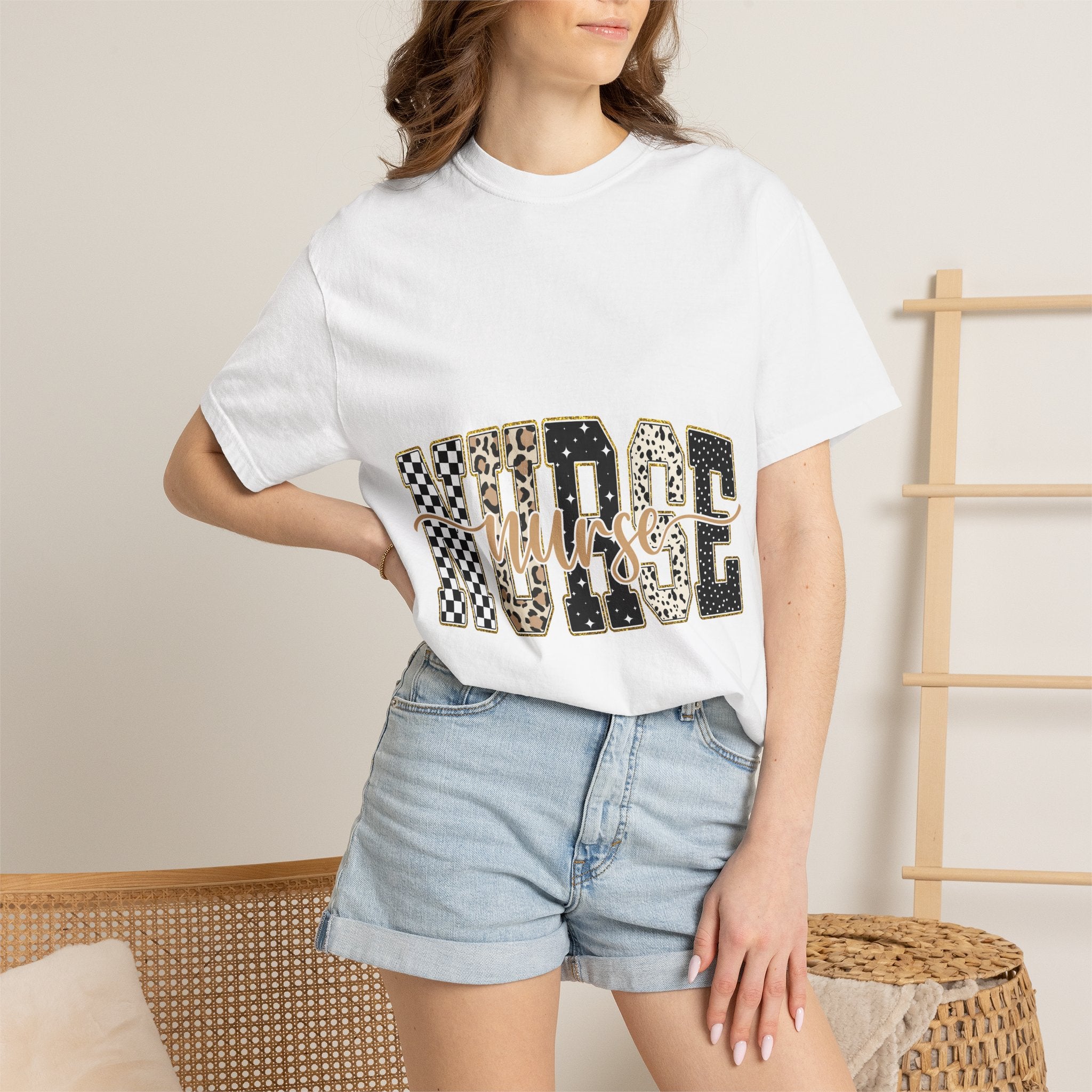 Nurse Leopard & Checkerboard Graphic Tee — Cute Nurse Gift