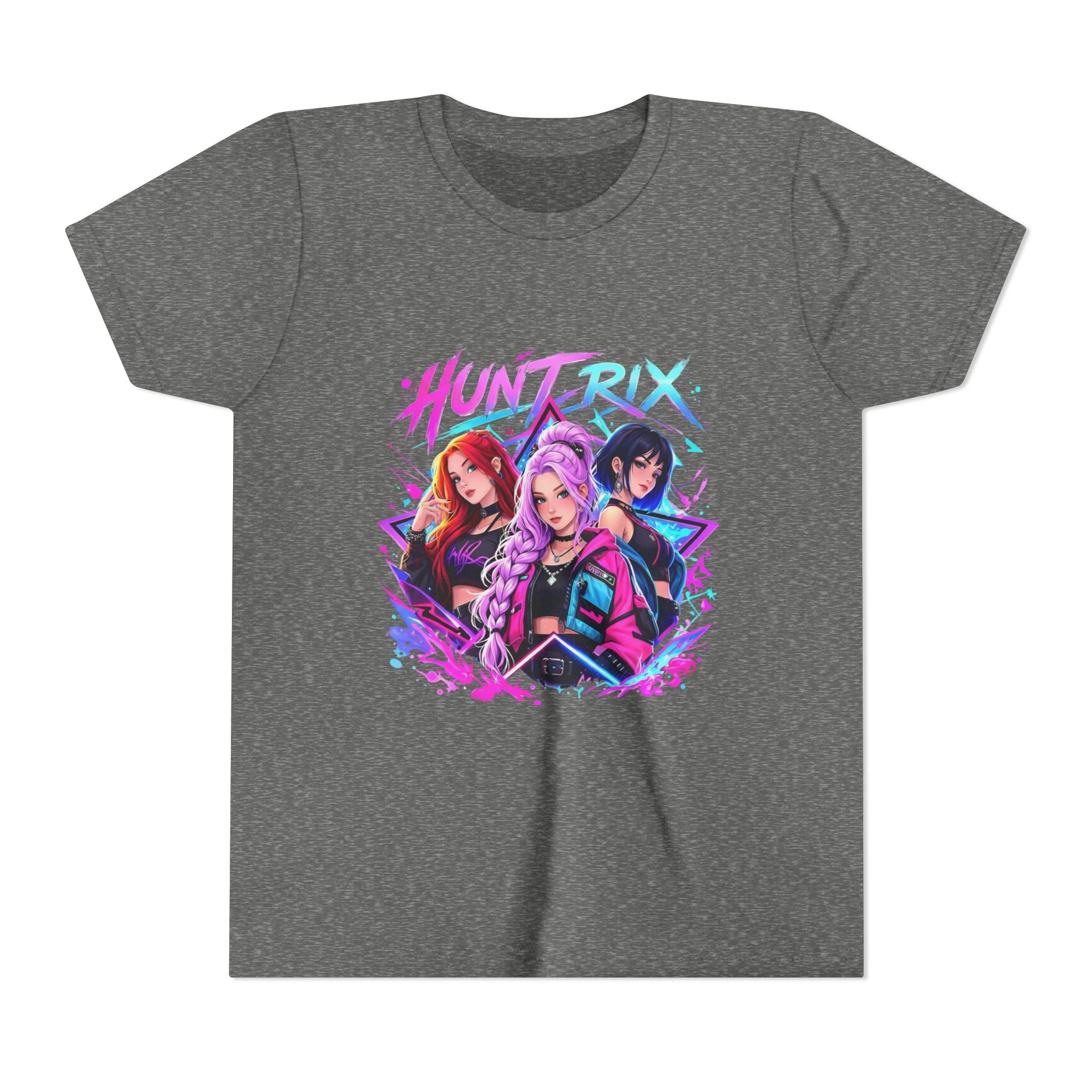 Youth Tee — 'HUNTRIX' Neon Anime Girl Squad Graphic Shirt