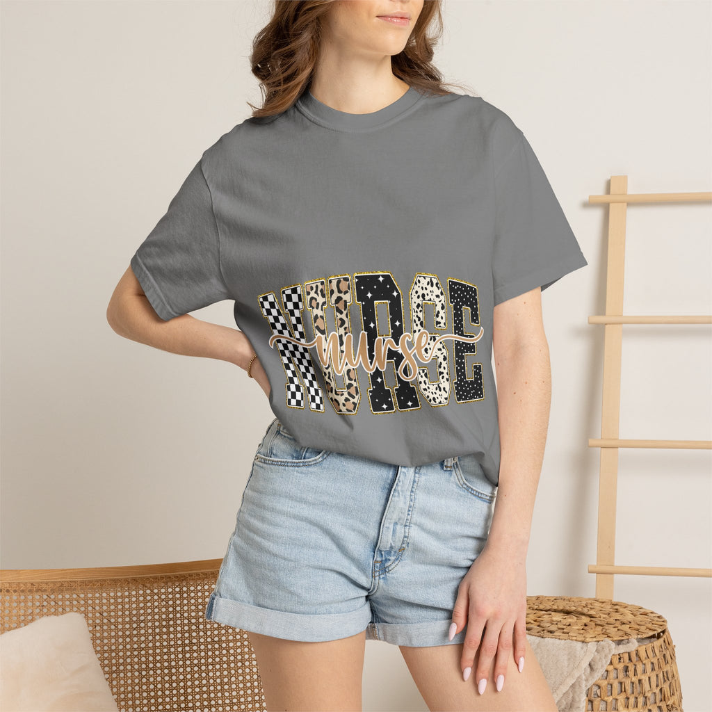 Nurse Leopard & Checkerboard Graphic Tee — Cute Nurse Gift