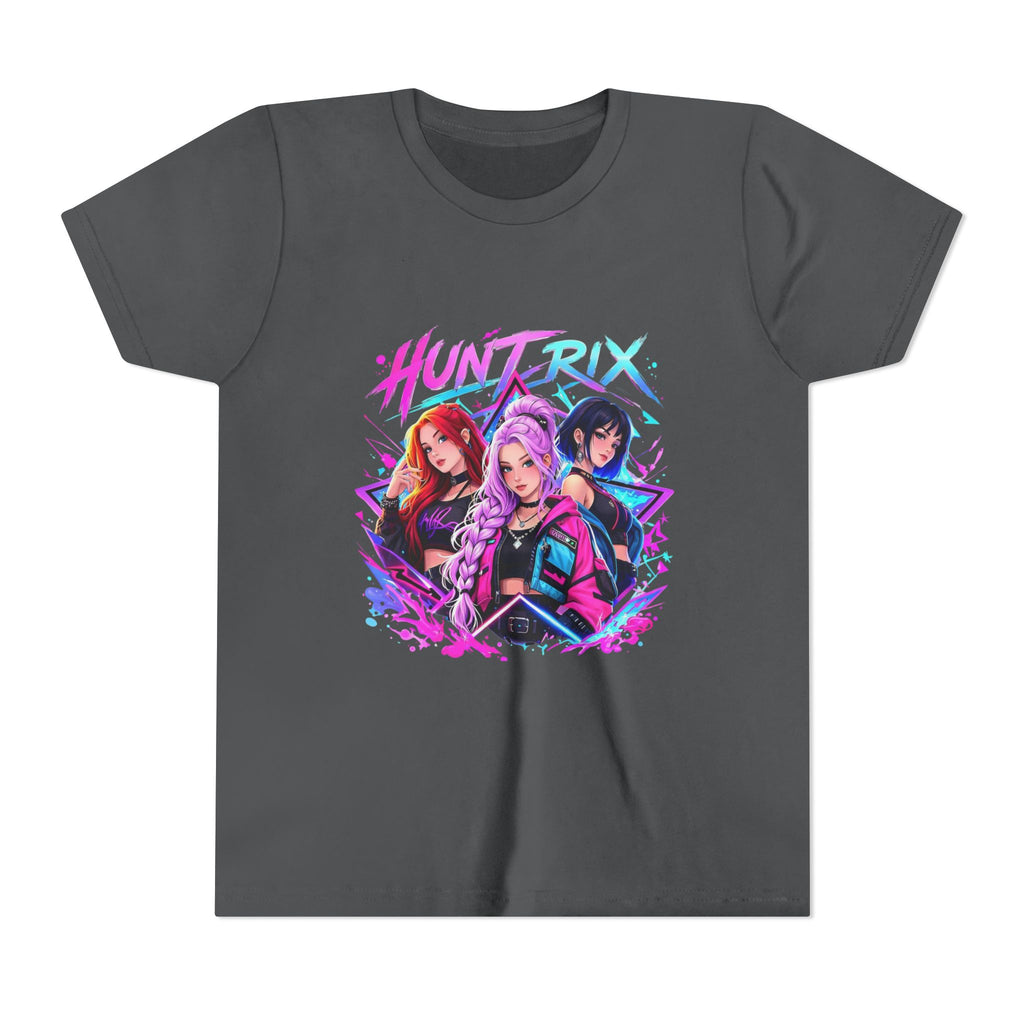 Youth Tee — 'HUNTRIX' Neon Anime Girl Squad Graphic Shirt