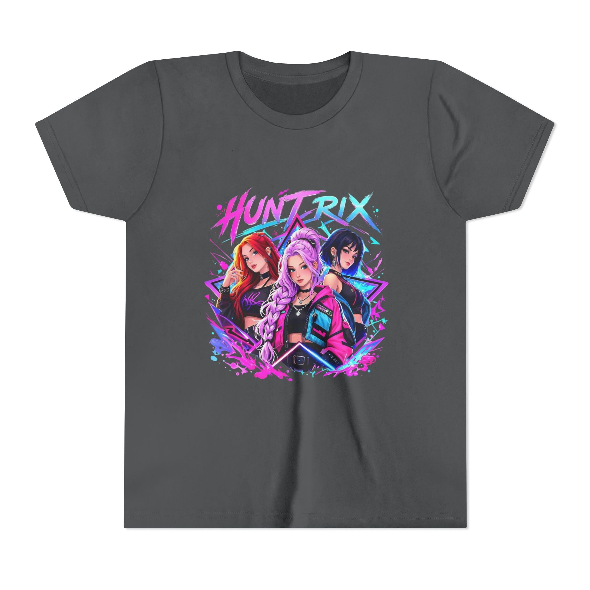 Youth Tee — 'HUNTRIX' Neon Anime Girl Squad Graphic Shirt
