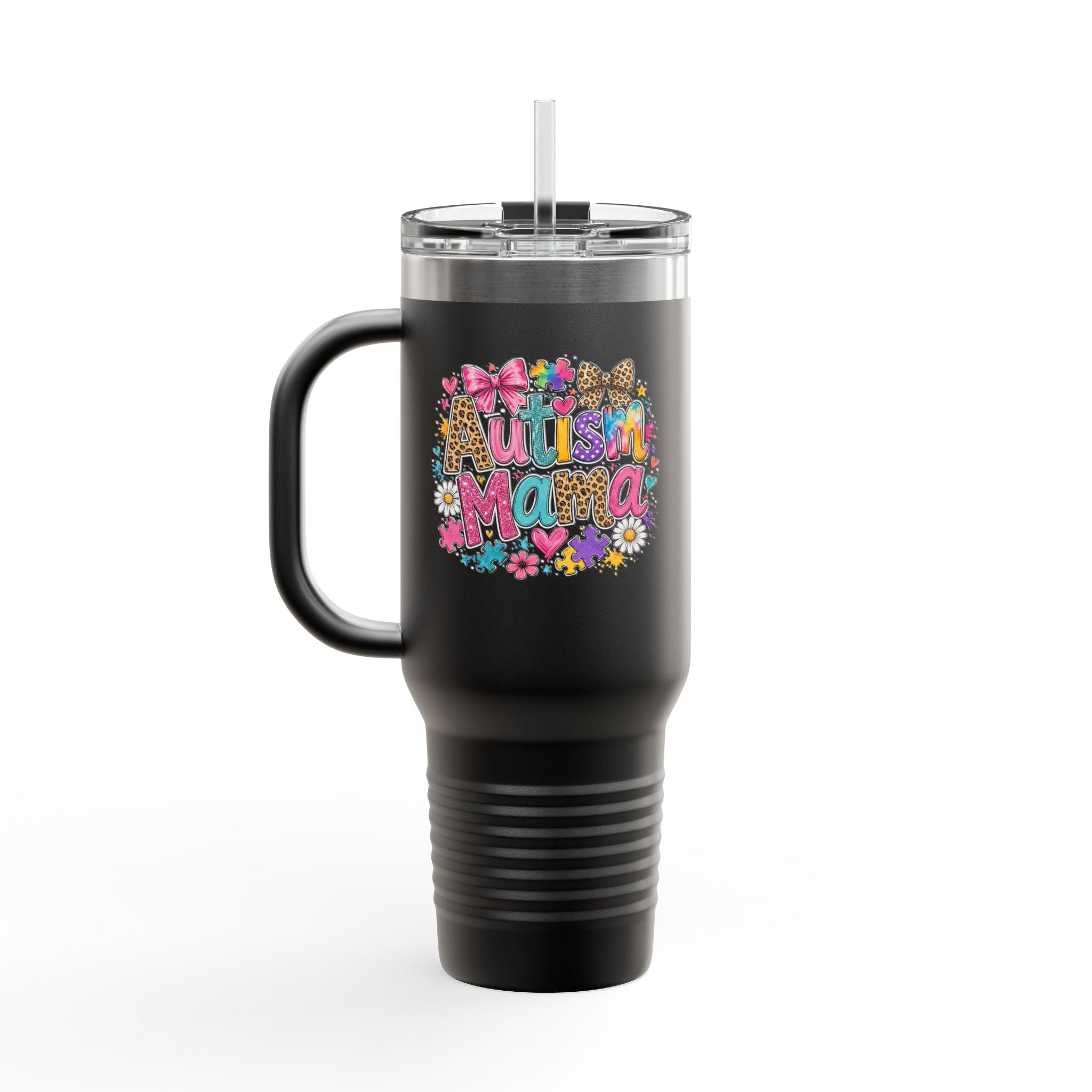 Autism Mama 40oz Insulated Travel Mug — Floral Support Tumbler for Moms