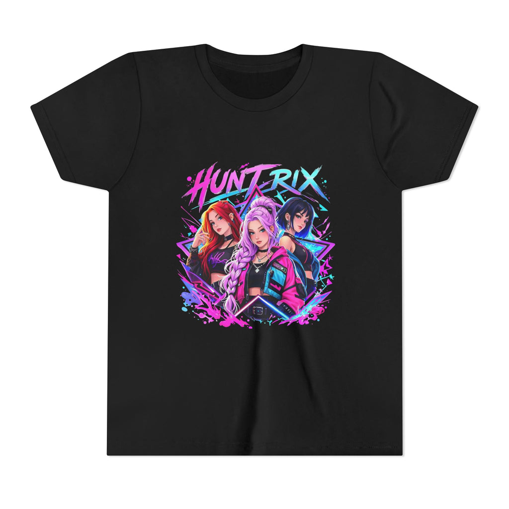 Youth Tee — 'HUNTRIX' Neon Anime Girl Squad Graphic Shirt