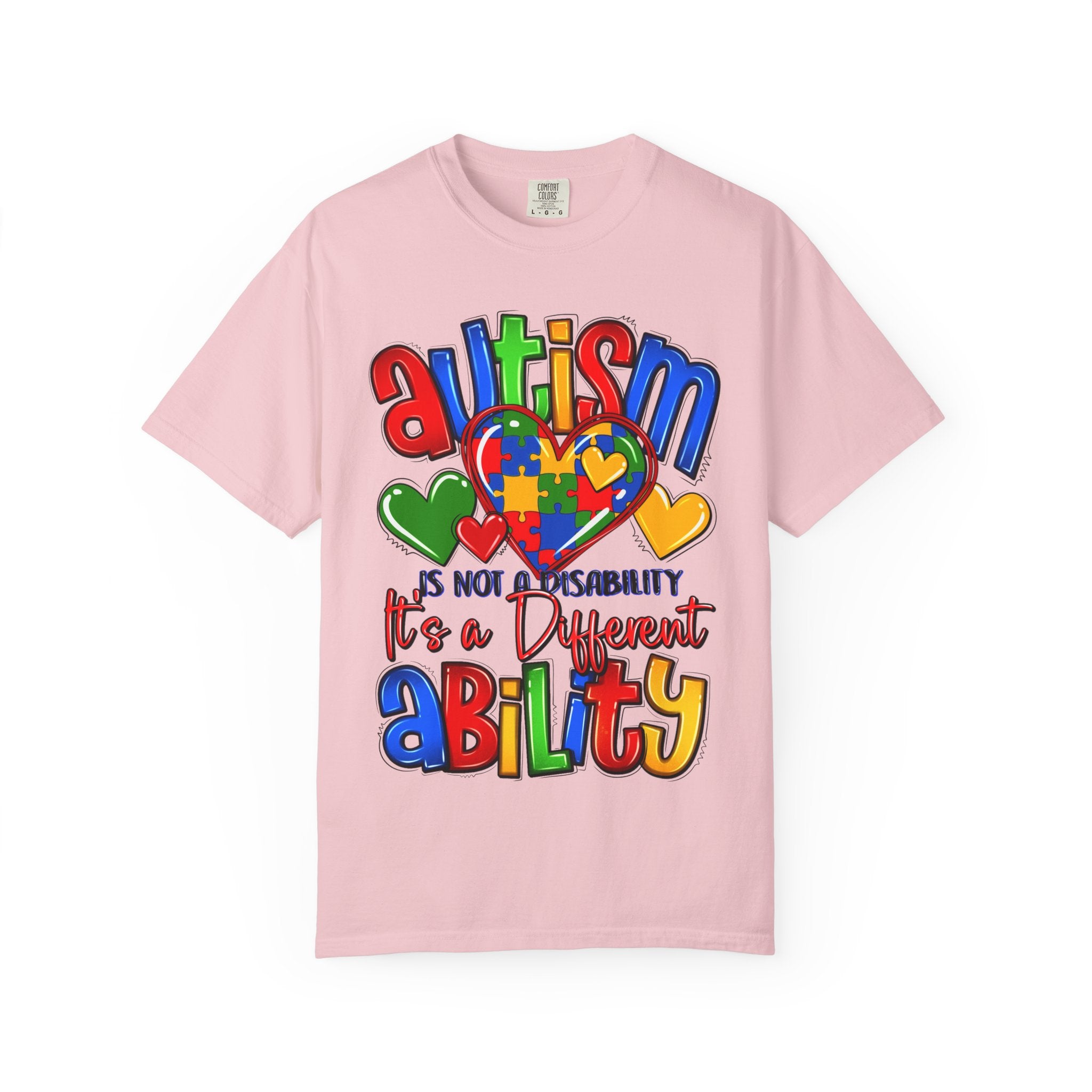 Autism Awareness T-Shirt — "Autism Is Not A Disability, It's A Different Ability" Puzzle Heart Design