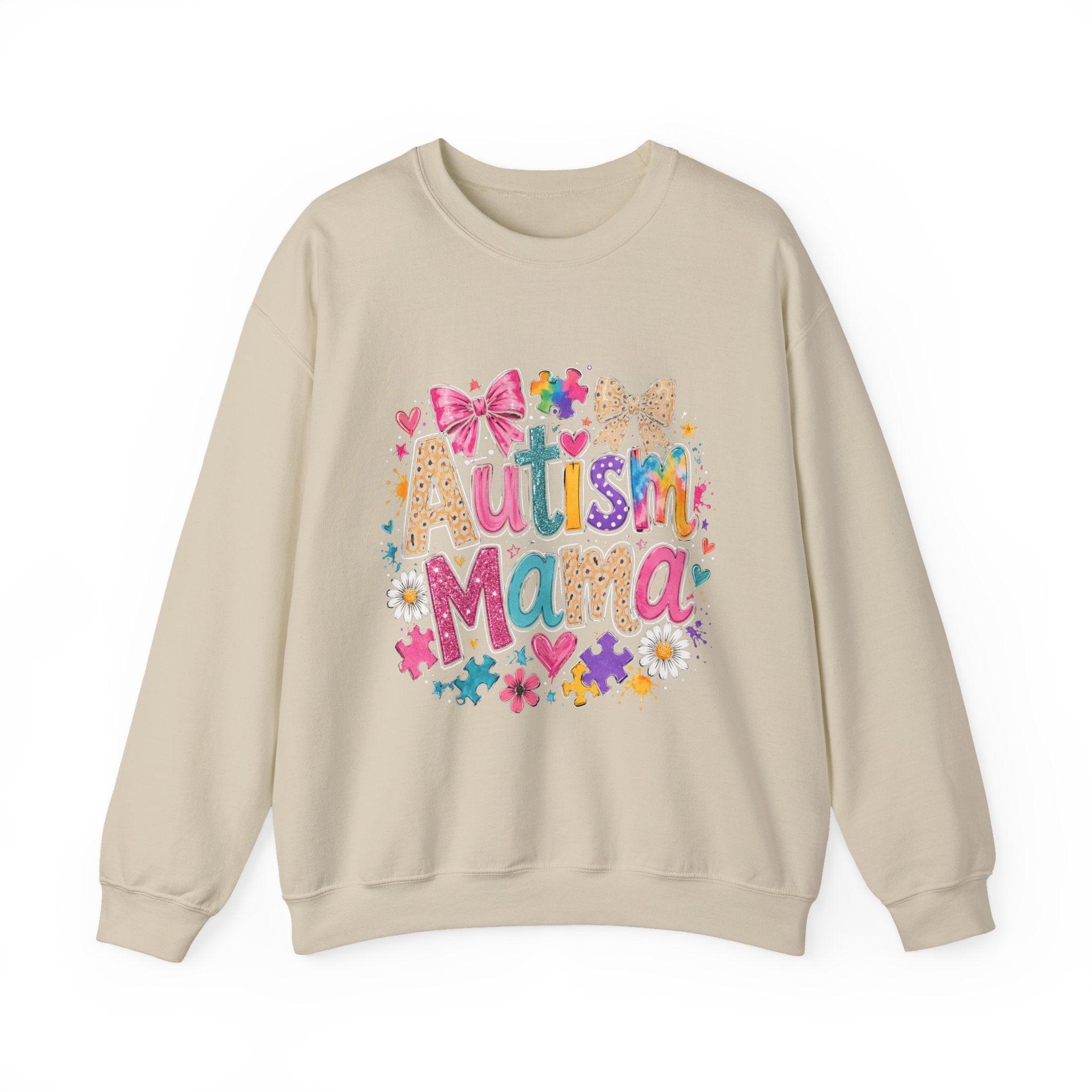 Sweatshirt — 'Autism Mama' Colorful Puzzle Heart Crewneck