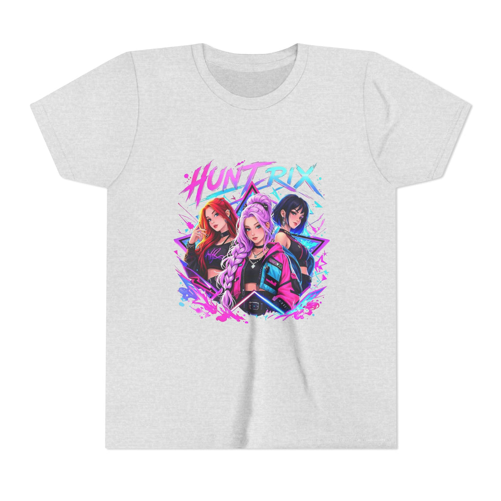 Youth Tee — 'HUNTRIX' Neon Anime Girl Squad Graphic Shirt