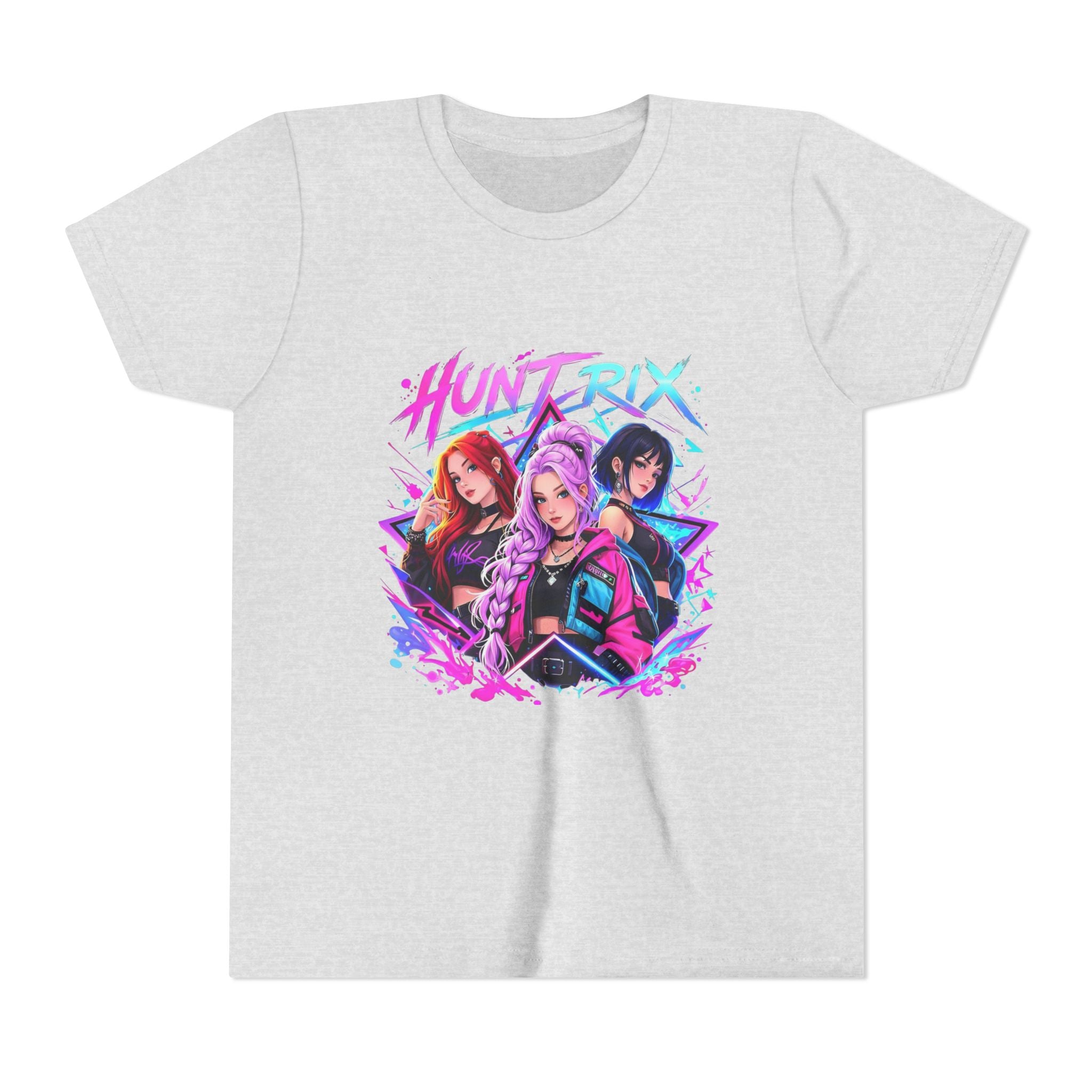 Youth Tee — 'HUNTRIX' Neon Anime Girl Squad Graphic Shirt