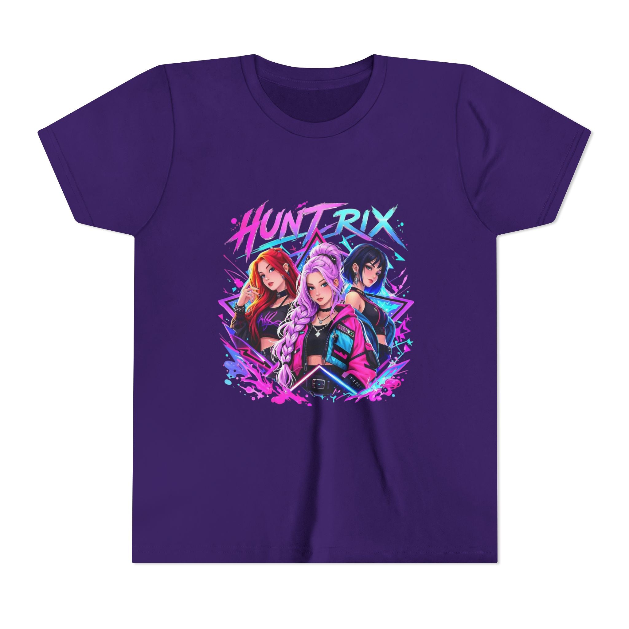 Youth Tee — 'HUNTRIX' Neon Anime Girl Squad Graphic Shirt