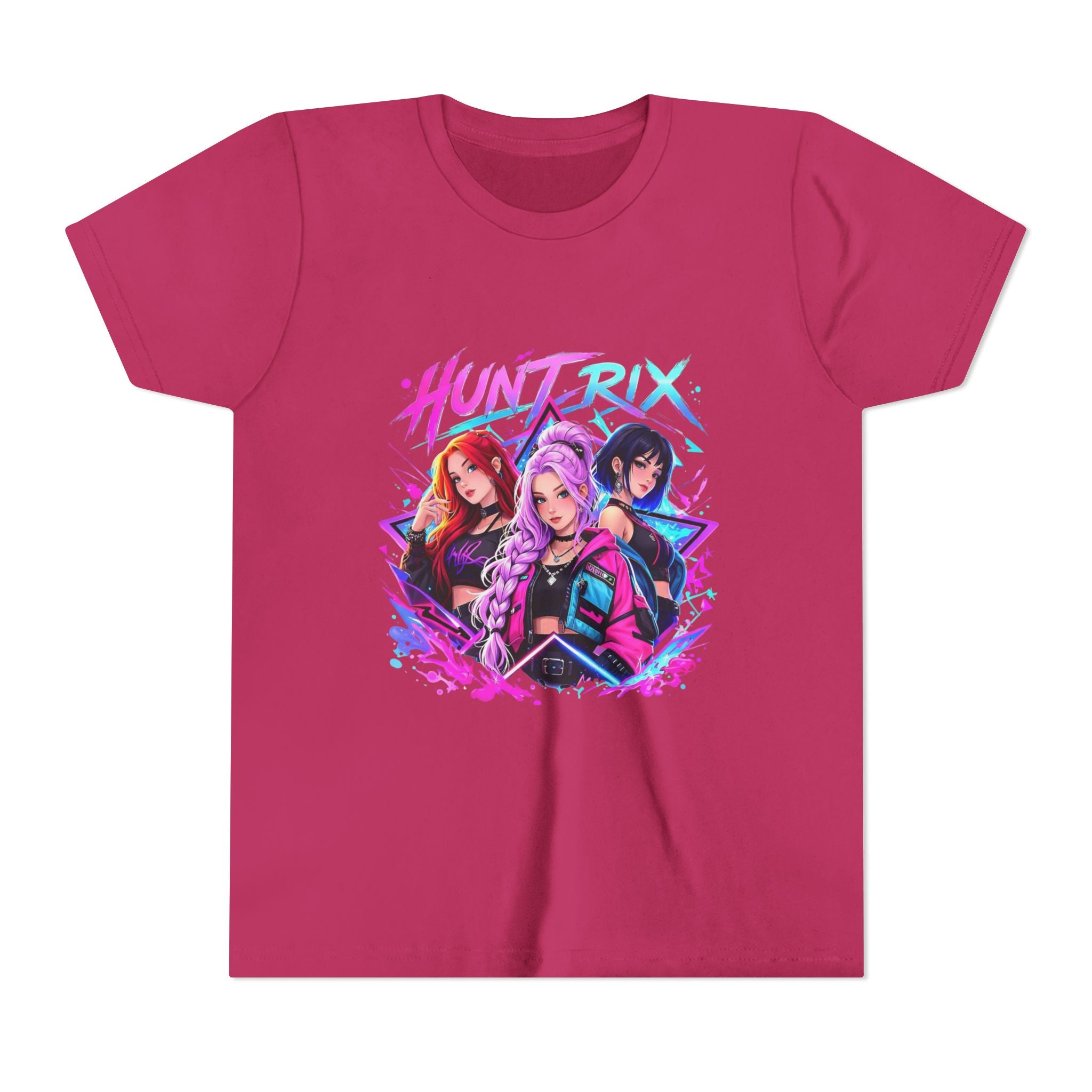 Youth Tee — 'HUNTRIX' Neon Anime Girl Squad Graphic Shirt