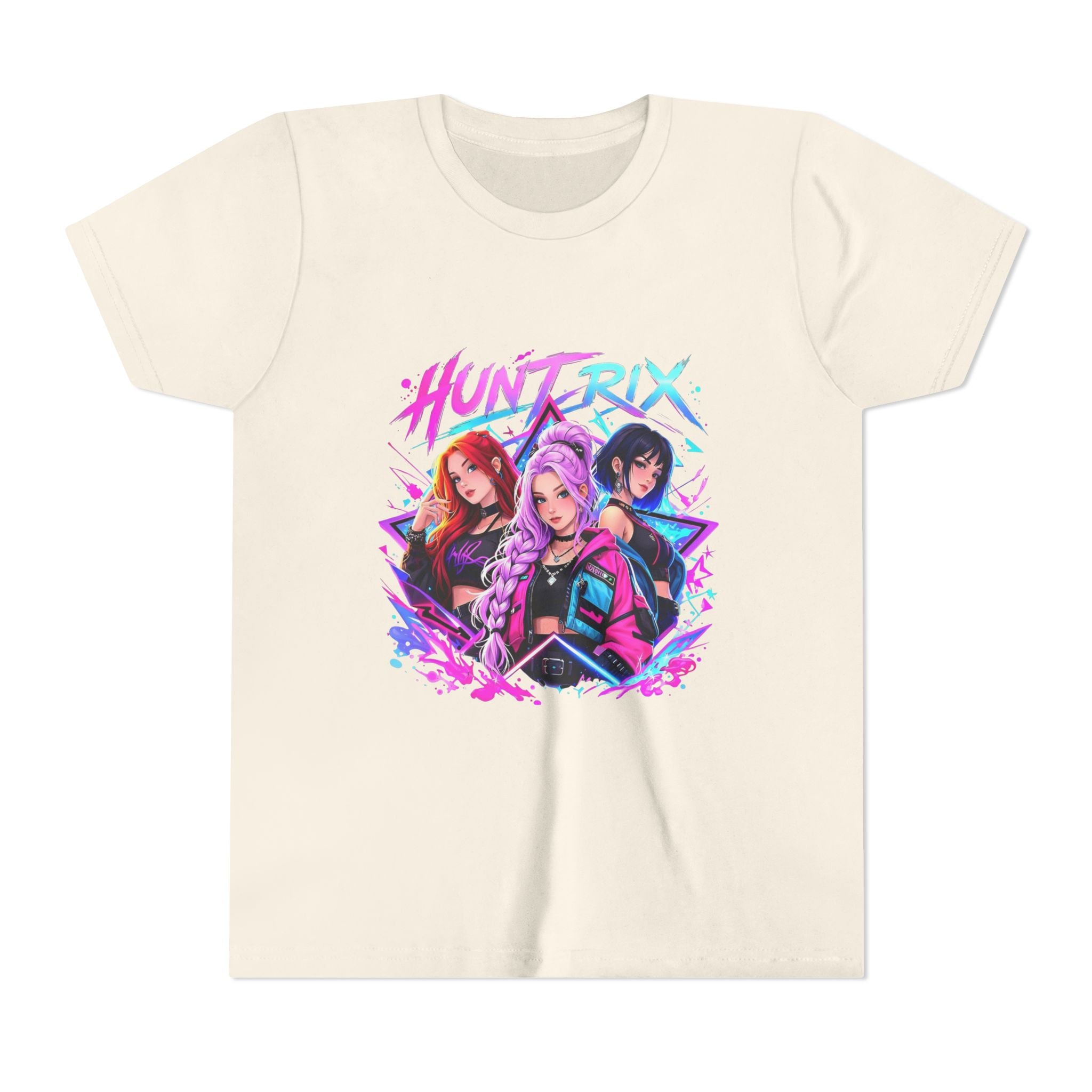 Youth Tee — 'HUNTRIX' Neon Anime Girl Squad Graphic Shirt
