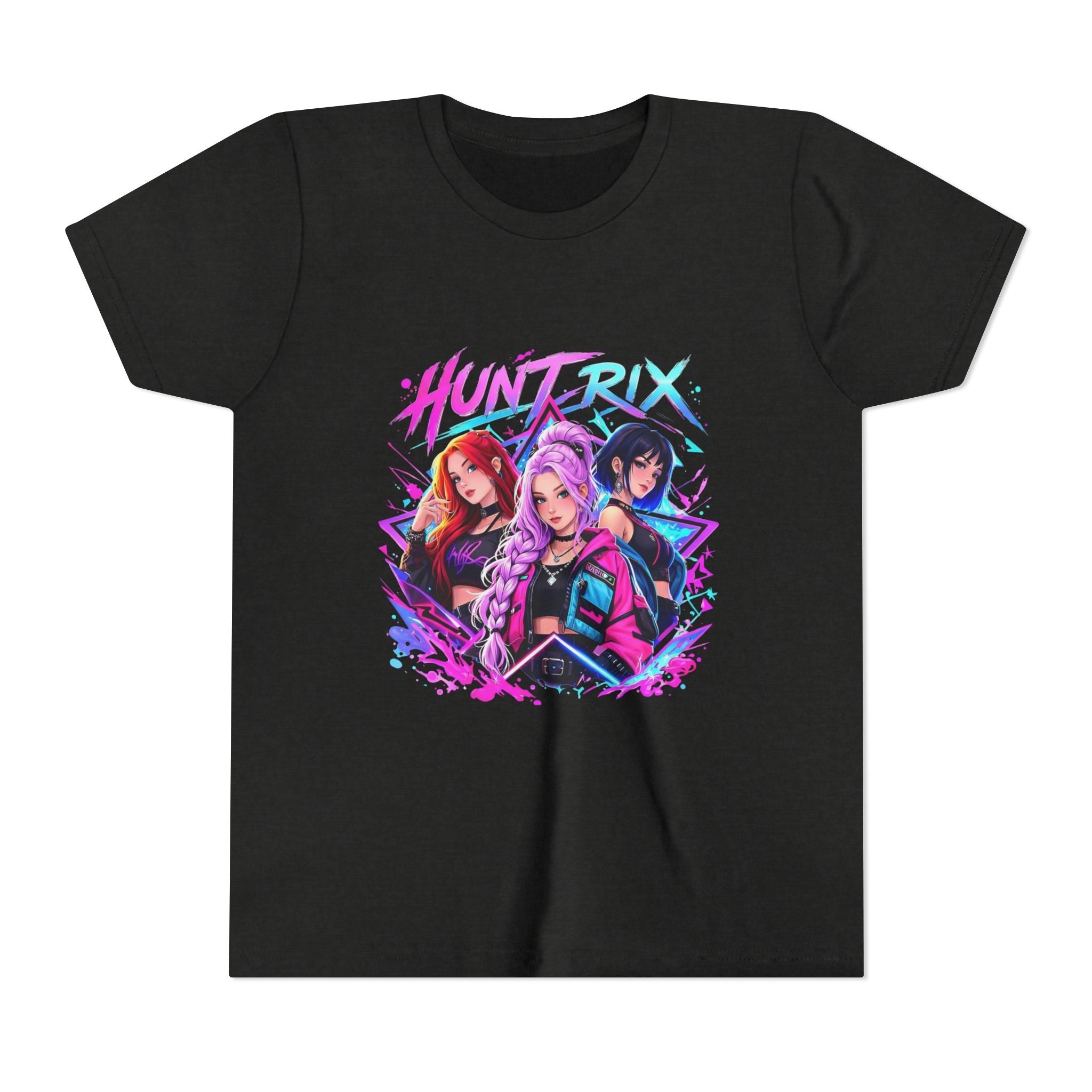 Youth Tee — 'HUNTRIX' Neon Anime Girl Squad Graphic Shirt