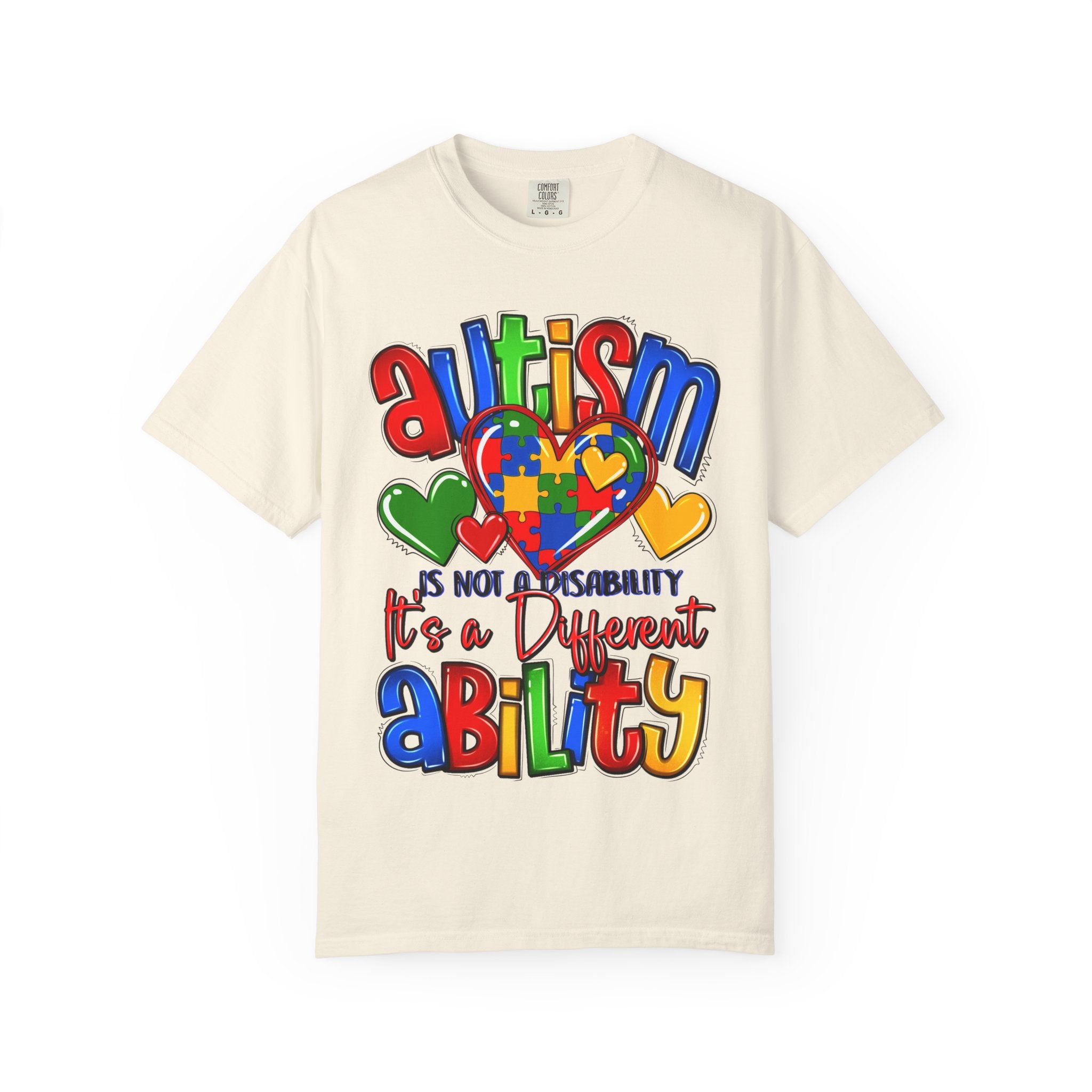 Autism Awareness T-Shirt — "Autism Is Not A Disability, It's A Different Ability" Puzzle Heart Design