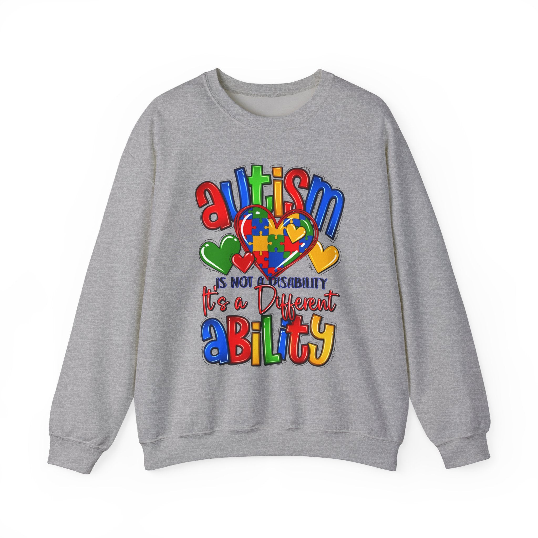 Autism Awareness Crewneck Sweatshirt — "Autism is Not a Disability, It's a Different Ability"