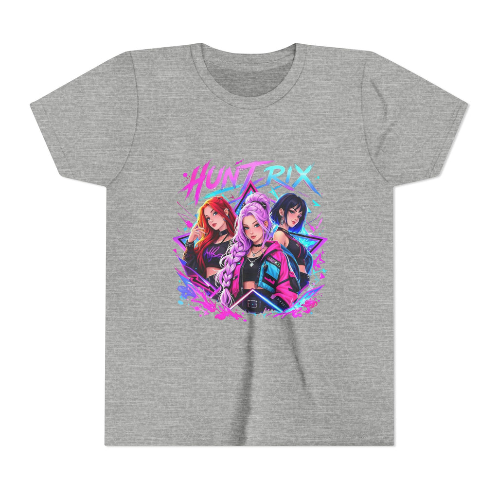 Youth Tee — 'HUNTRIX' Neon Anime Girl Squad Graphic Shirt