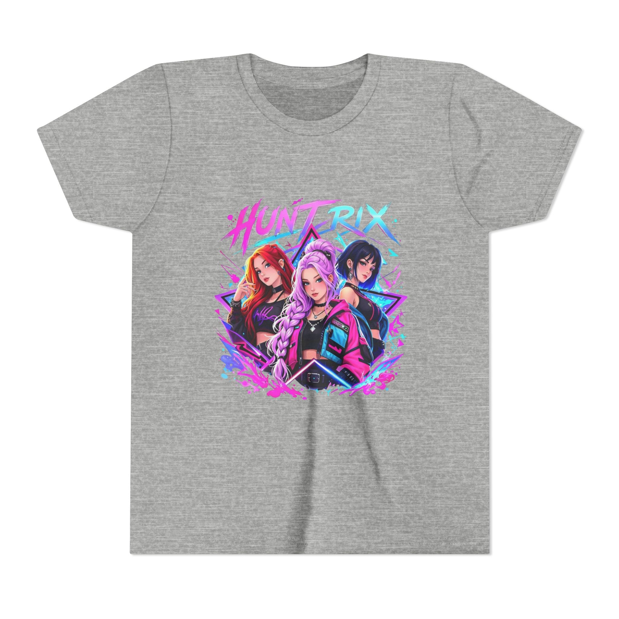 Youth Tee — 'HUNTRIX' Neon Anime Girl Squad Graphic Shirt