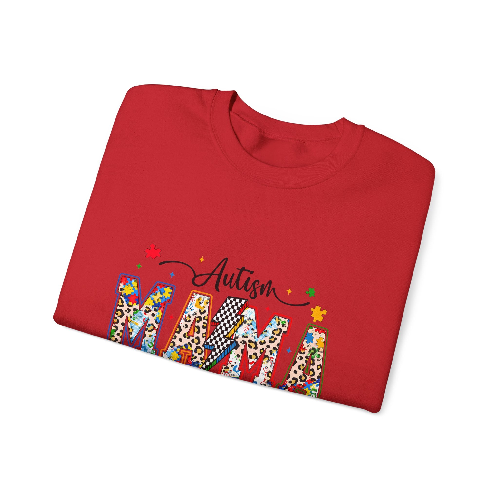 Autism Mama Sweatshirt - Colorful Puzzle Ribbon Mom Crewneck for Awareness & Support