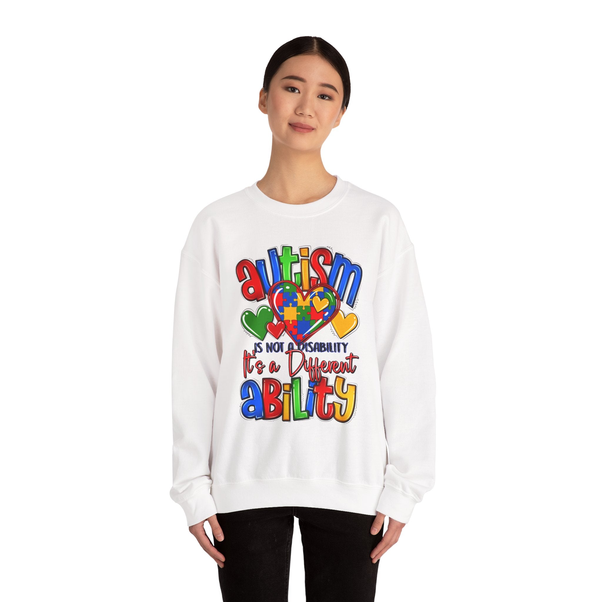 Autism Awareness Crewneck Sweatshirt — "Autism is Not a Disability, It's a Different Ability"