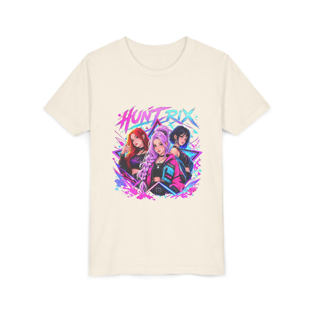 Youth Tee — 'HUNTRIX' Neon Anime Girl Squad Graphic Shirt