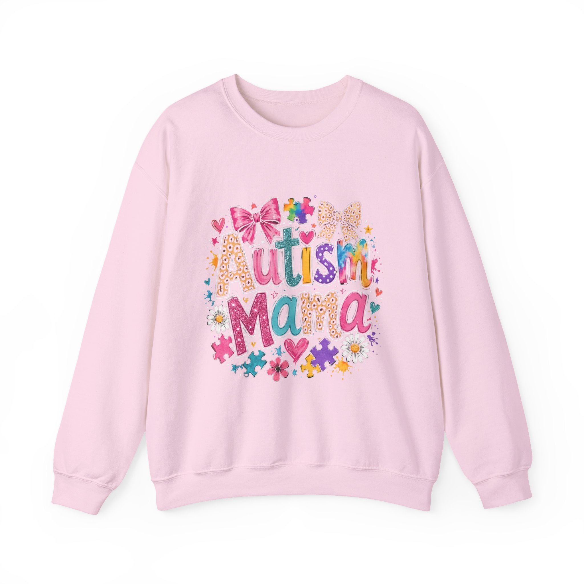 Sweatshirt — 'Autism Mama' Colorful Puzzle Heart Crewneck