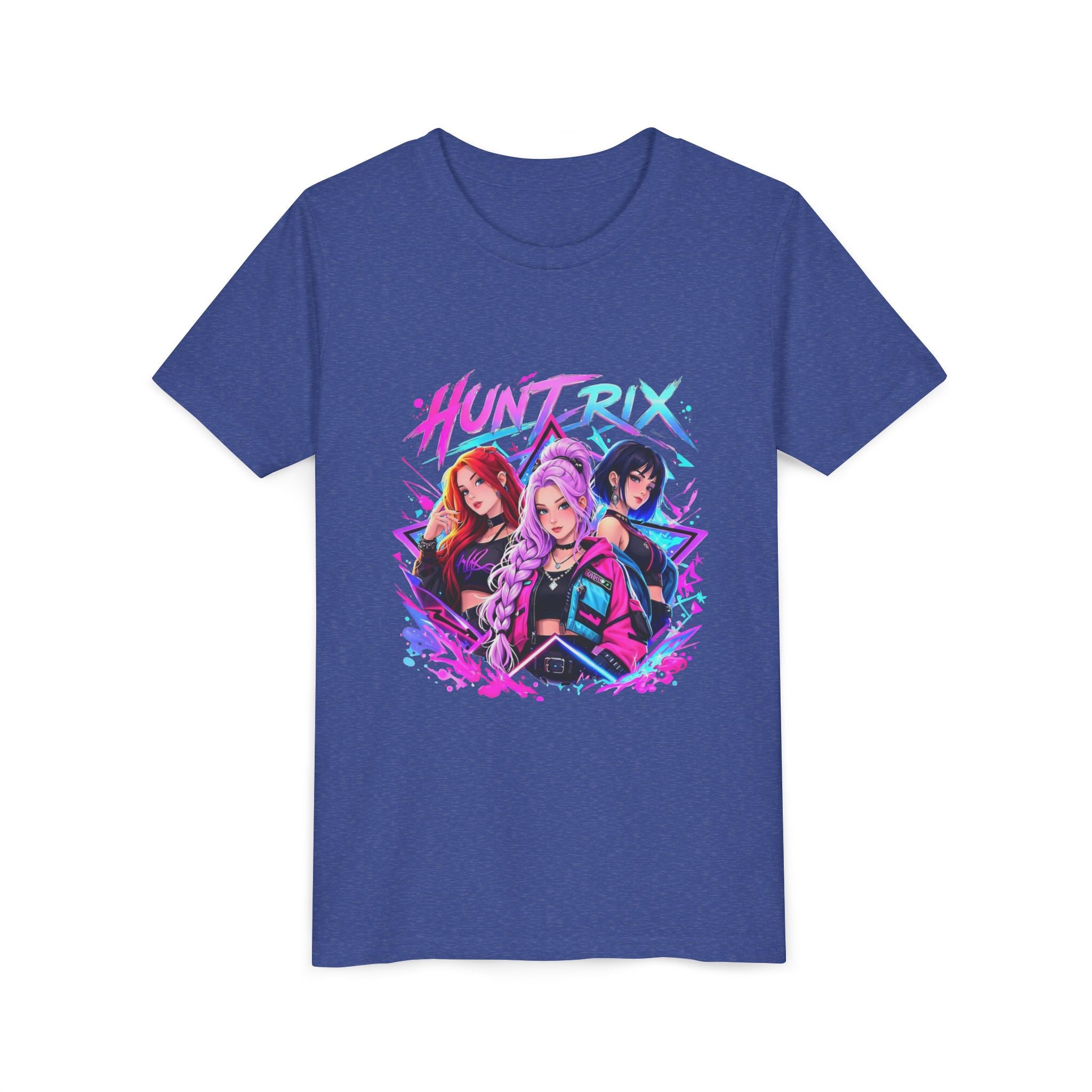 Youth Tee — 'HUNTRIX' Neon Anime Girl Squad Graphic Shirt