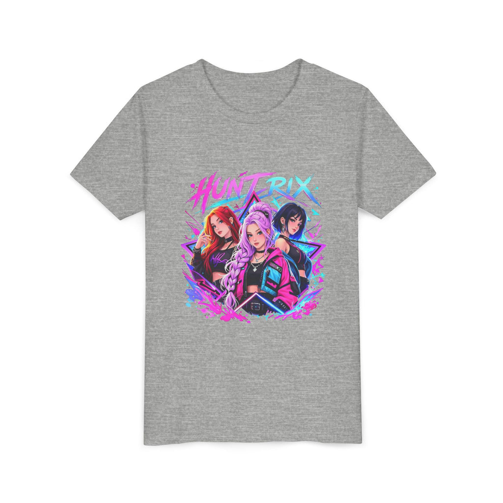 Youth Tee — 'HUNTRIX' Neon Anime Girl Squad Graphic Shirt