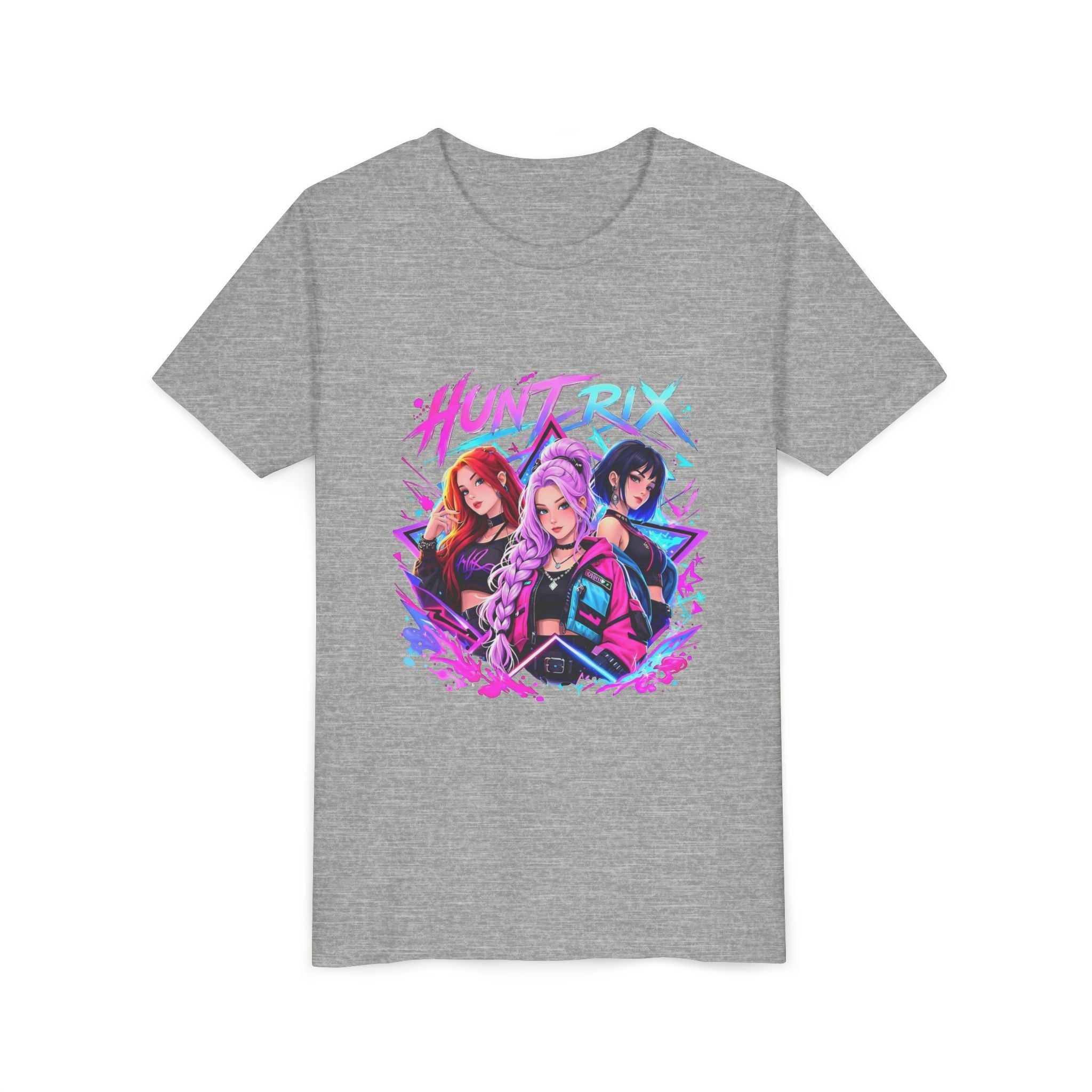 Youth Tee — 'HUNTRIX' Neon Anime Girl Squad Graphic Shirt