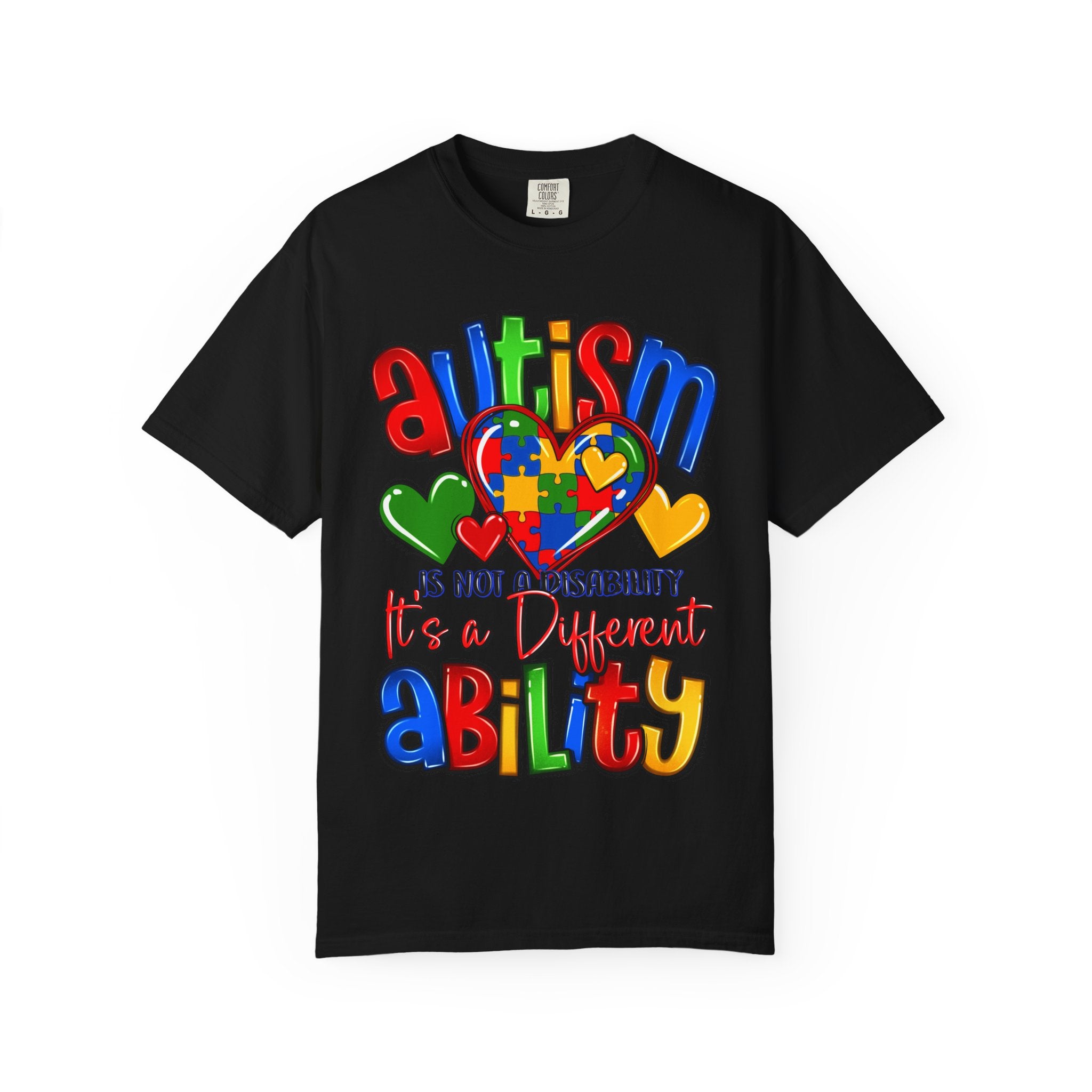 Autism Awareness T-Shirt — "Autism Is Not A Disability, It's A Different Ability" Puzzle Heart Design