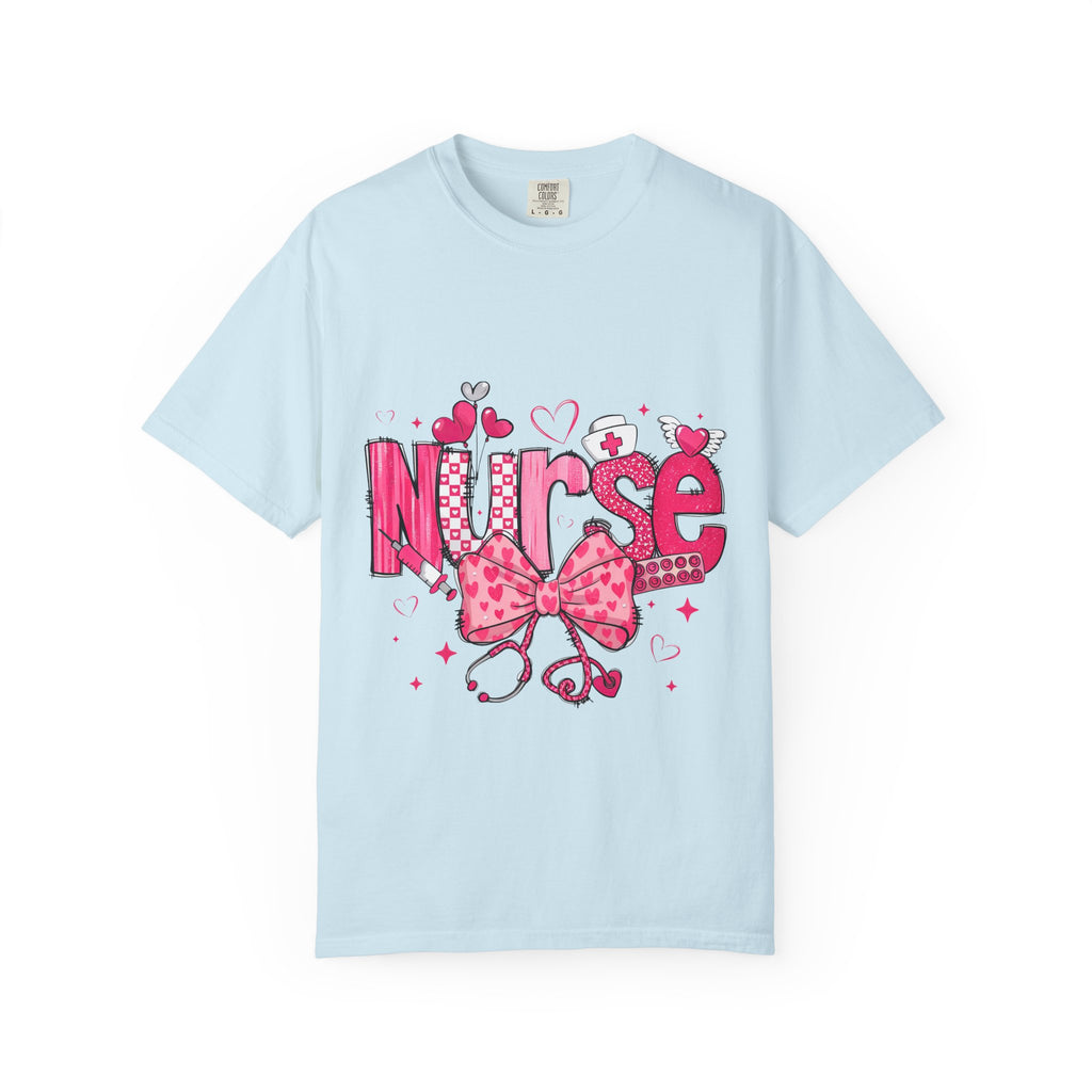Nurse Pink Hearts Tee — Cute Stethoscope & Bow Nursing Shirt