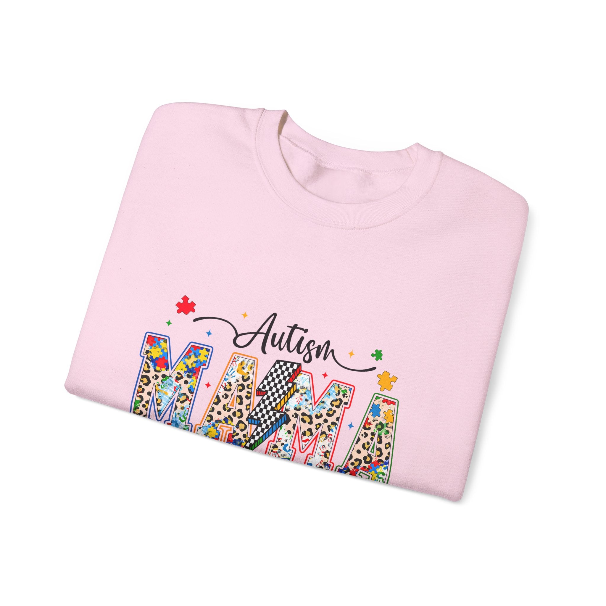 Autism Mama Sweatshirt - Colorful Puzzle Ribbon Mom Crewneck for Awareness & Support
