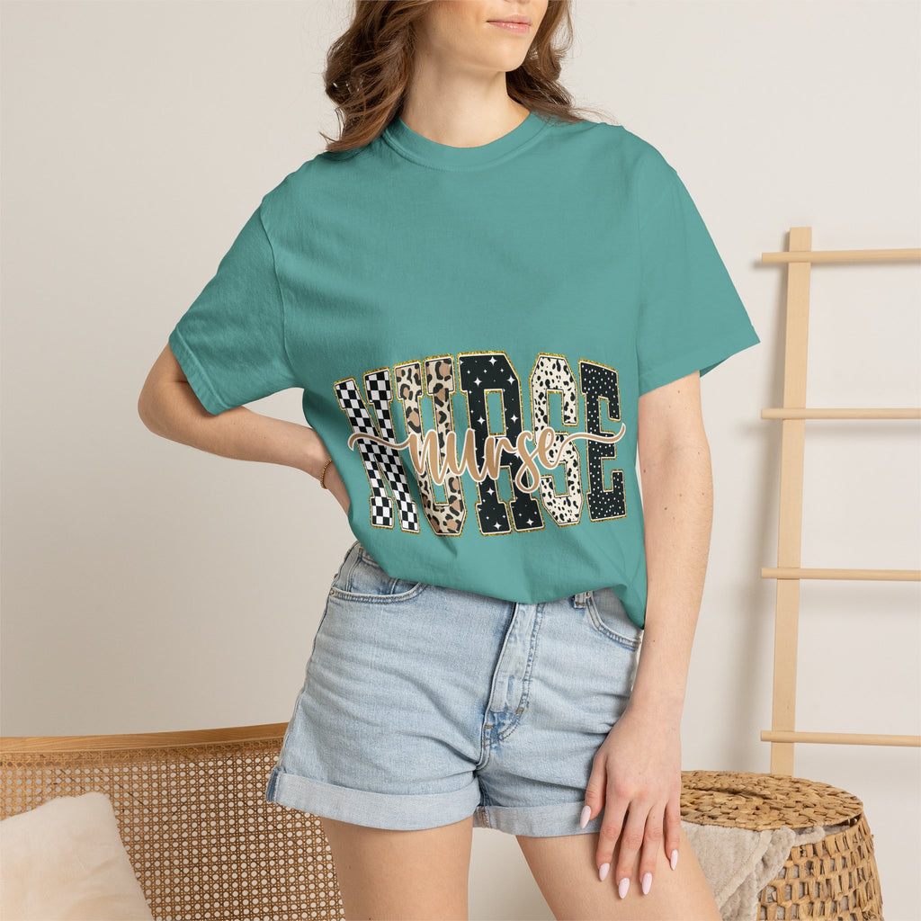 Nurse Leopard & Checkerboard Graphic Tee — Cute Nurse Gift