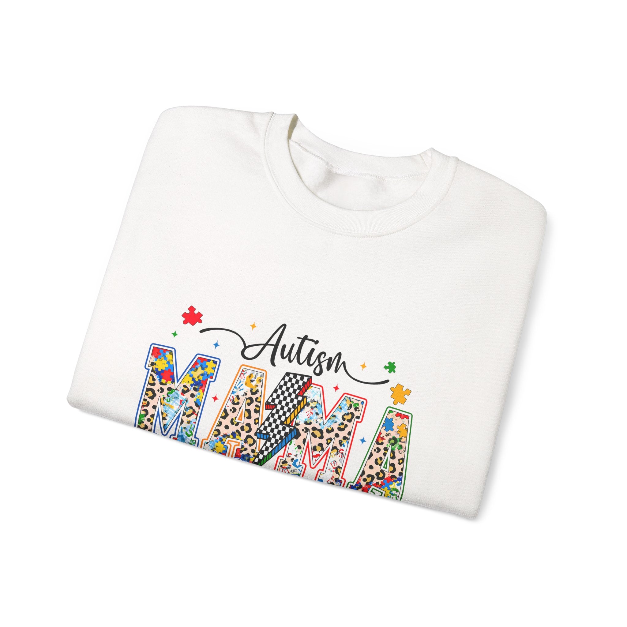 Autism Mama Sweatshirt - Colorful Puzzle Ribbon Mom Crewneck for Awareness & Support