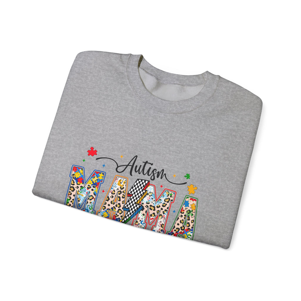 Autism Mama Sweatshirt - Colorful Puzzle Ribbon Mom Crewneck for Awareness & Support