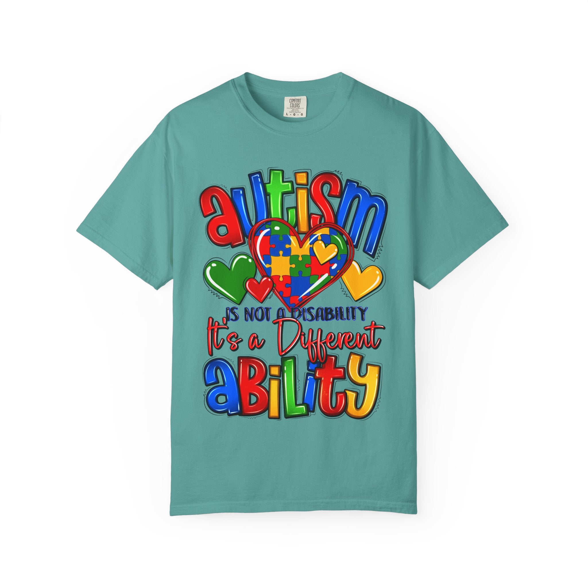 Autism Awareness T-Shirt — "Autism Is Not A Disability, It's A Different Ability" Puzzle Heart Design