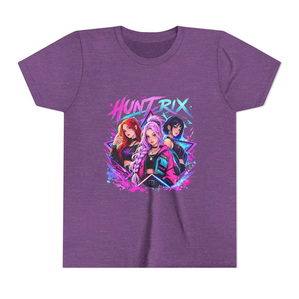 Youth Tee — 'HUNTRIX' Neon Anime Girl Squad Graphic Shirt