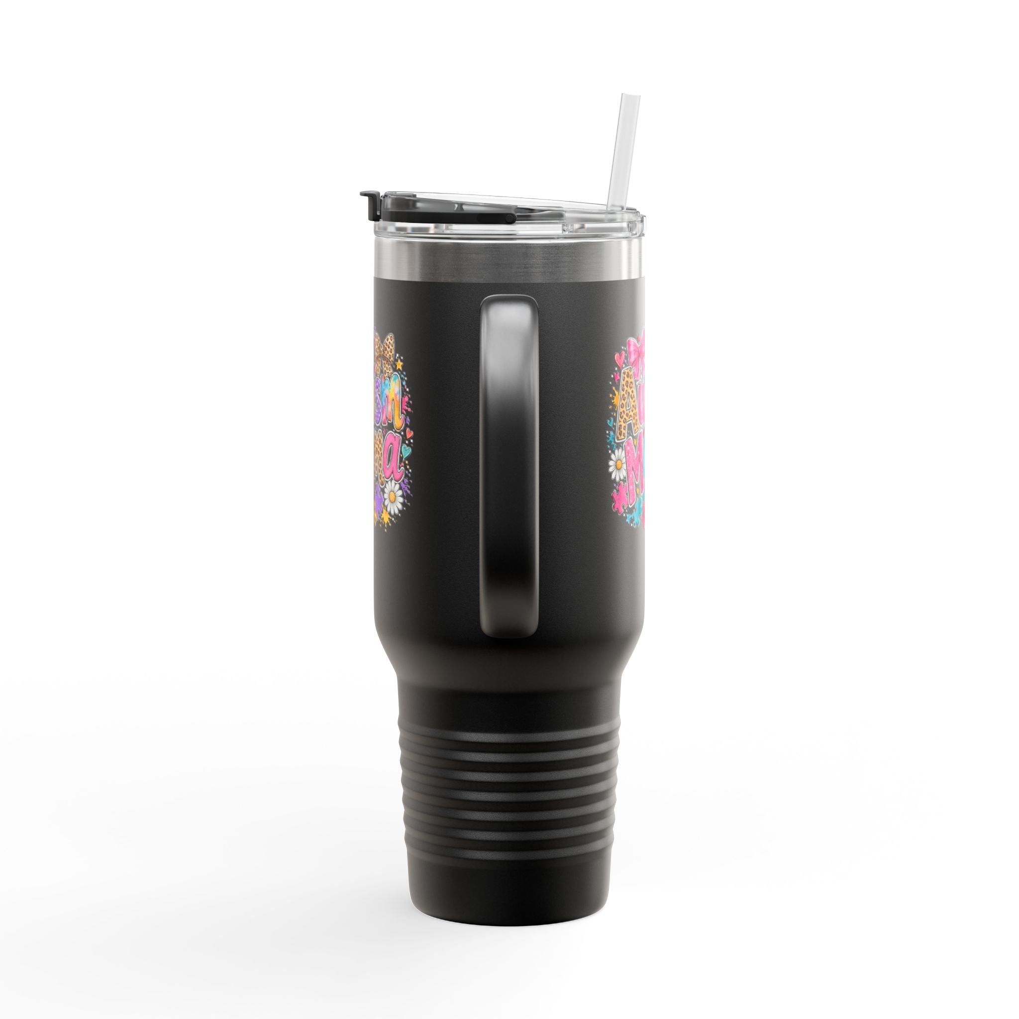 Autism Mama 40oz Insulated Travel Mug — Floral Support Tumbler for Moms