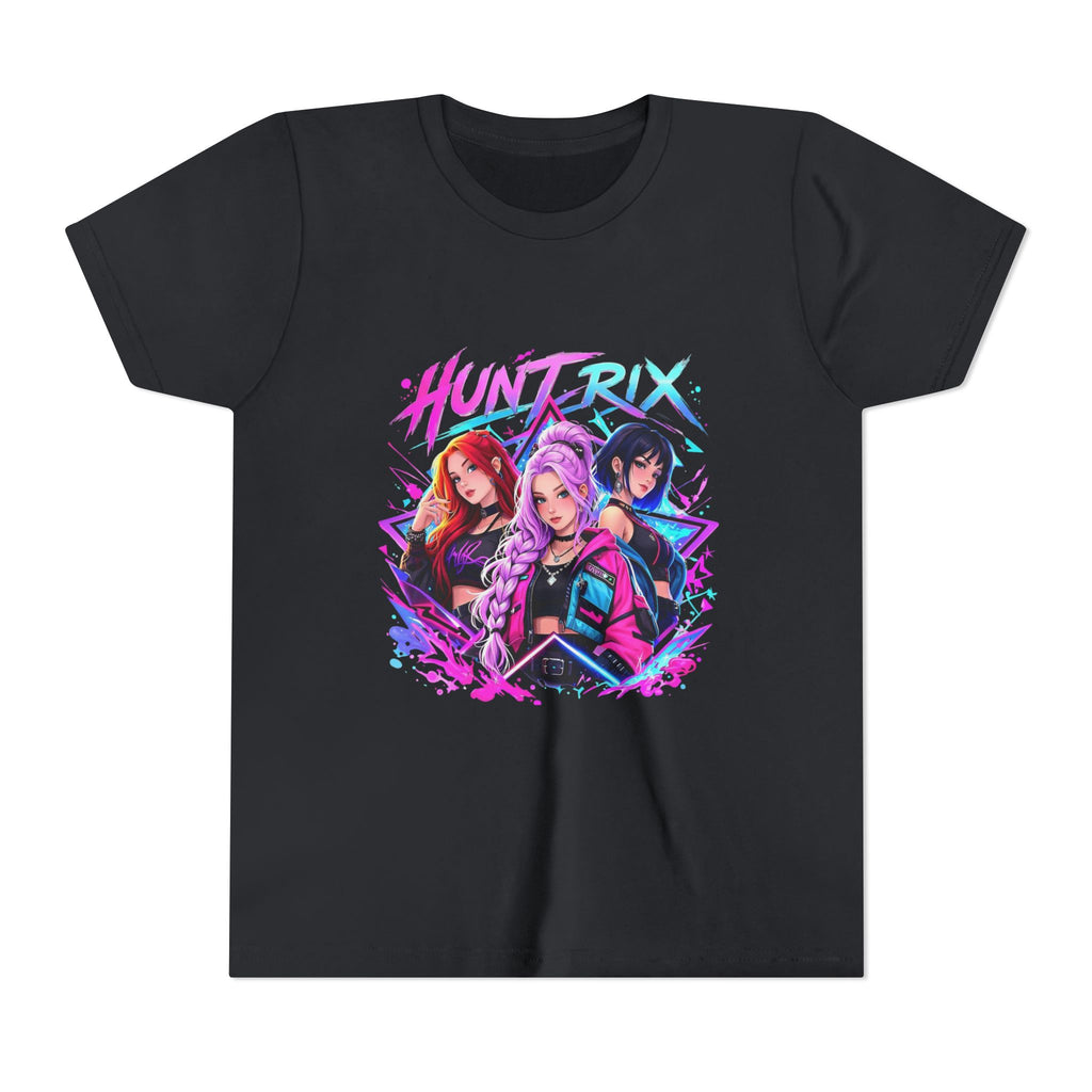 Youth Tee — 'HUNTRIX' Neon Anime Girl Squad Graphic Shirt