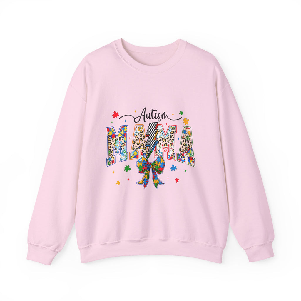 Autism Mama Sweatshirt - Colorful Puzzle Ribbon Mom Crewneck for Awareness & Support
