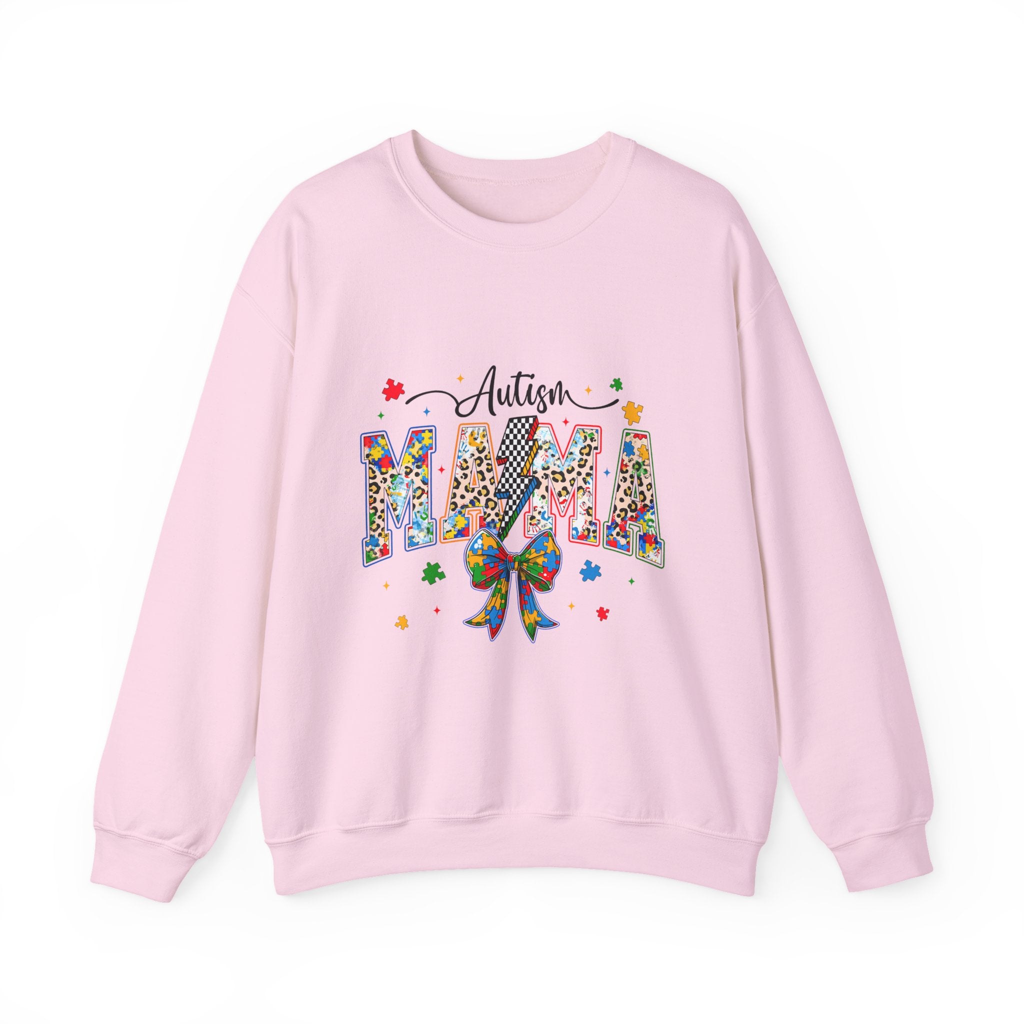 Autism Mama Sweatshirt - Colorful Puzzle Ribbon Mom Crewneck for Awareness & Support