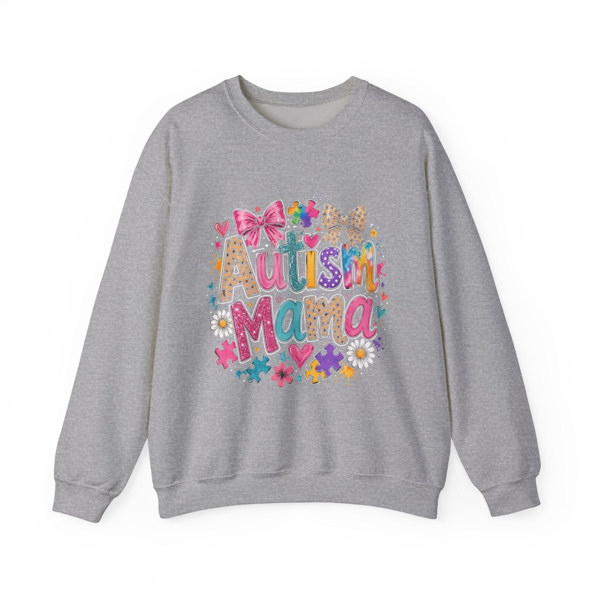 Sweatshirt — 'Autism Mama' Colorful Puzzle Heart Crewneck