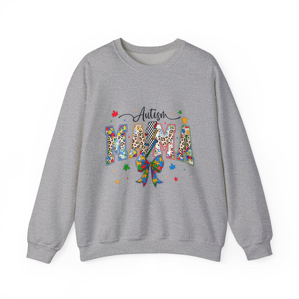 Autism Mama Sweatshirt - Colorful Puzzle Ribbon Mom Crewneck for Awareness & Support