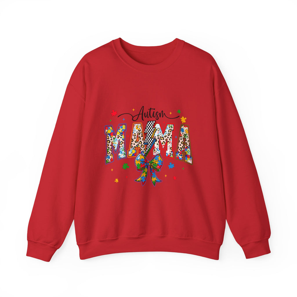 Autism Mama Sweatshirt - Colorful Puzzle Ribbon Mom Crewneck for Awareness & Support