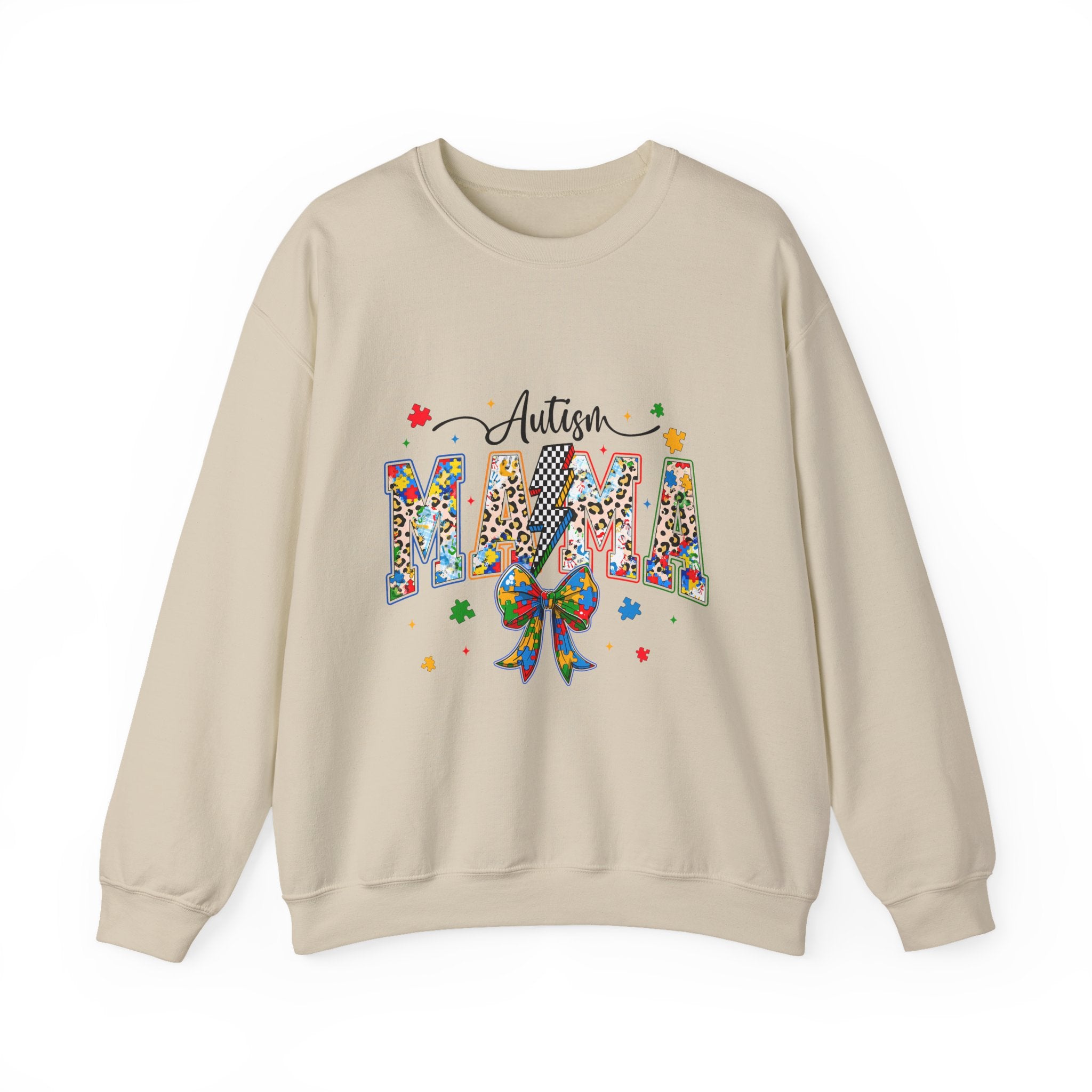 Autism Mama Sweatshirt - Colorful Puzzle Ribbon Mom Crewneck for Awareness & Support