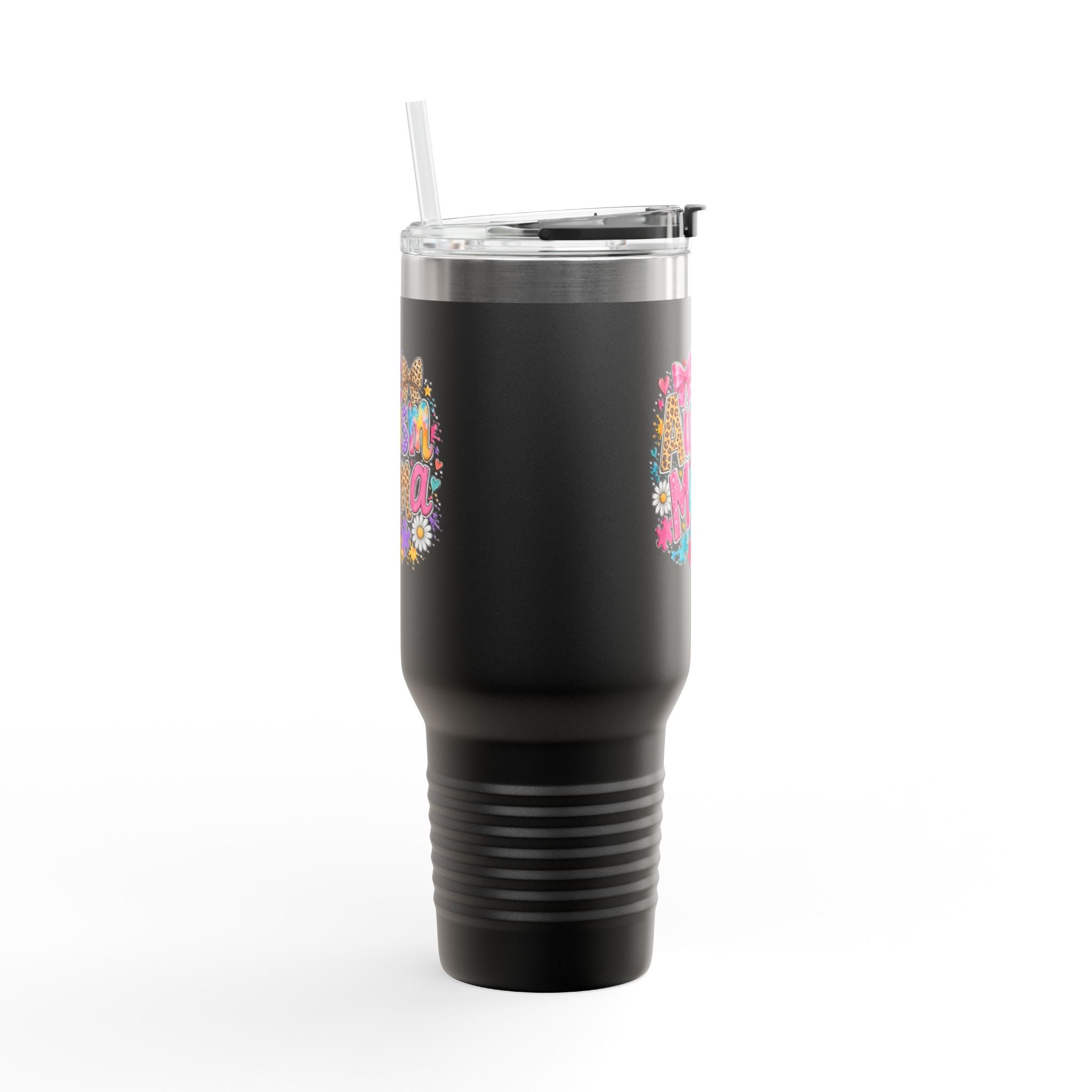Autism Mama 40oz Insulated Travel Mug — Floral Support Tumbler for Moms