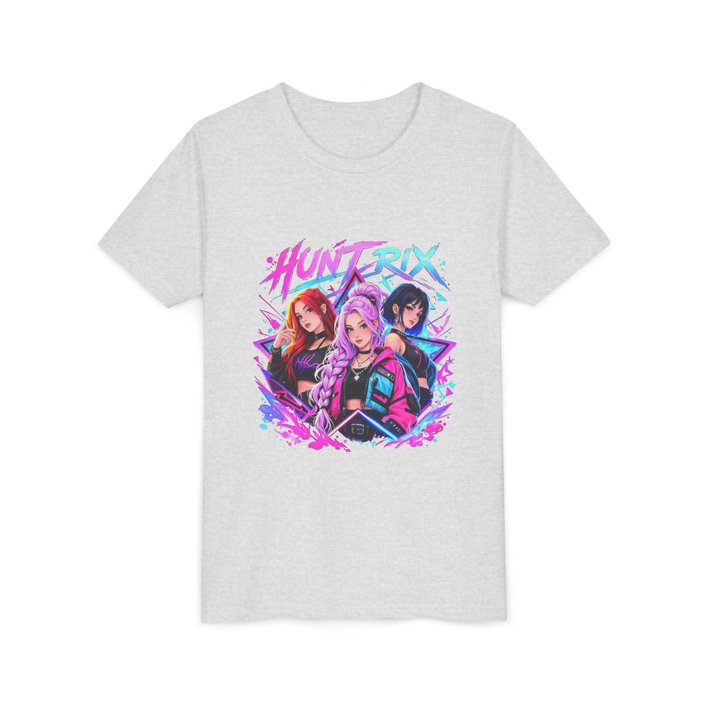 Youth Tee — 'HUNTRIX' Neon Anime Girl Squad Graphic Shirt